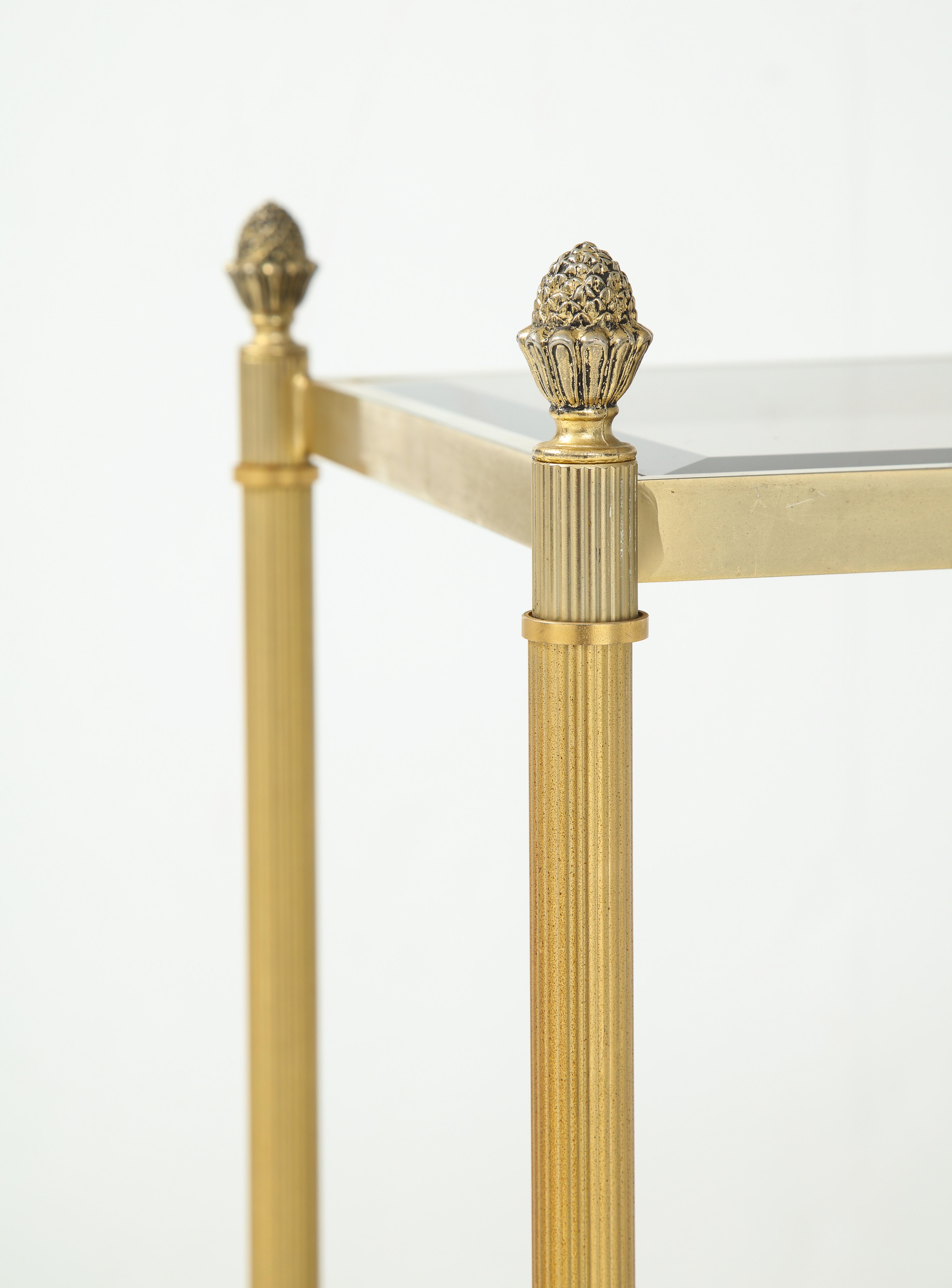 Pair of Mid-Century Brass & Glass End Tables For Sale 2