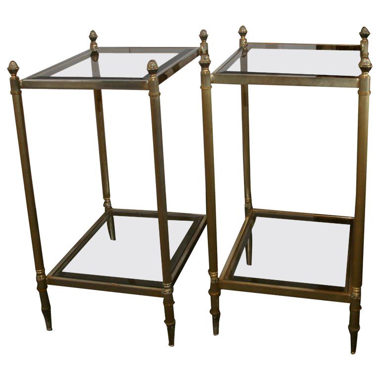 Pair of Mid-Century Brass & Glass End Tables For Sale