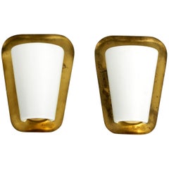 Pair of Midcentury Brass Glass Wall Lamps Wilhelm Wagenfeld for Peil & Putzler