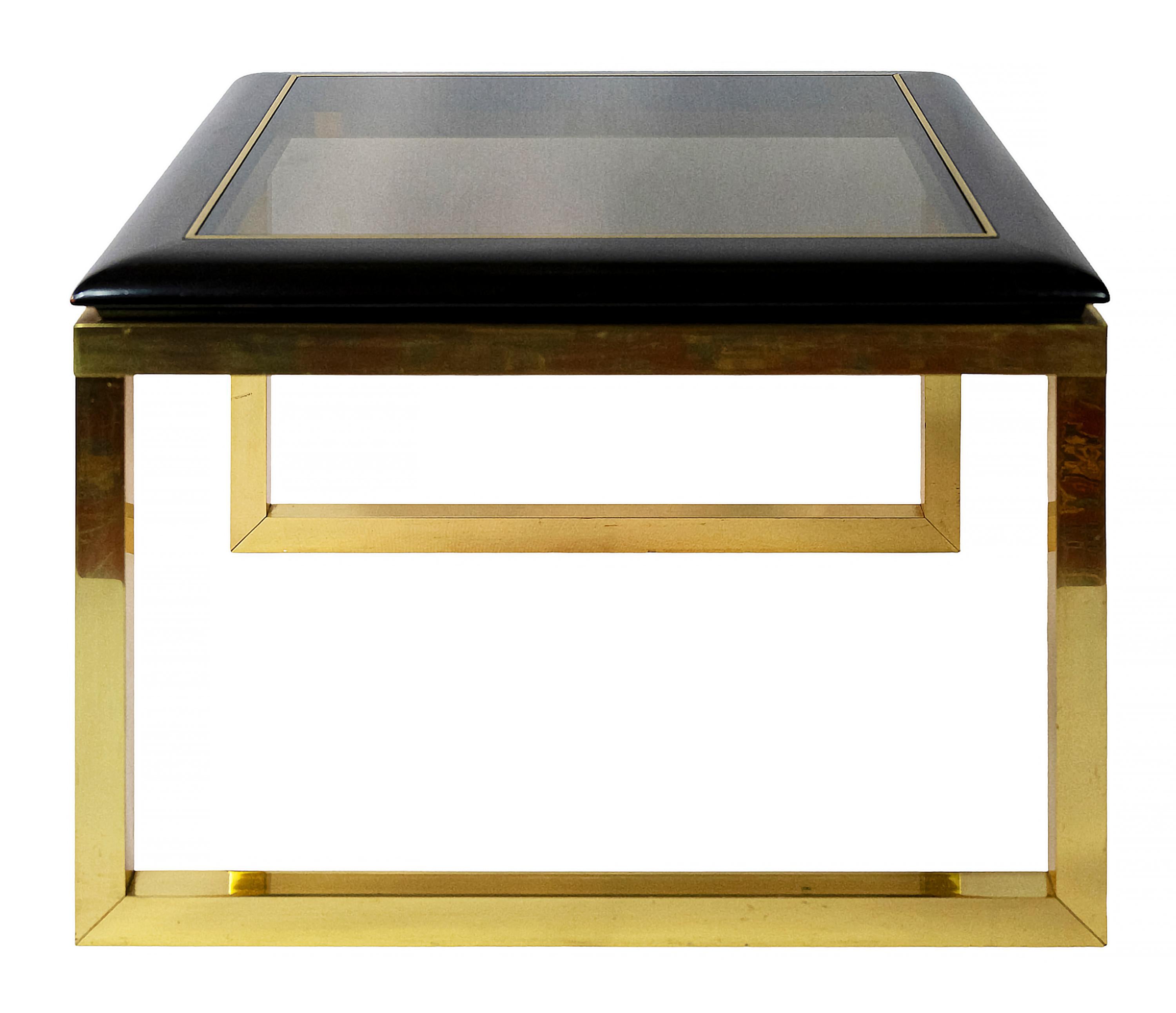 20th Century Pair of Mid-Century Brass, Glass, Wood Side/ Sofa Tables from 1970's For Sale
