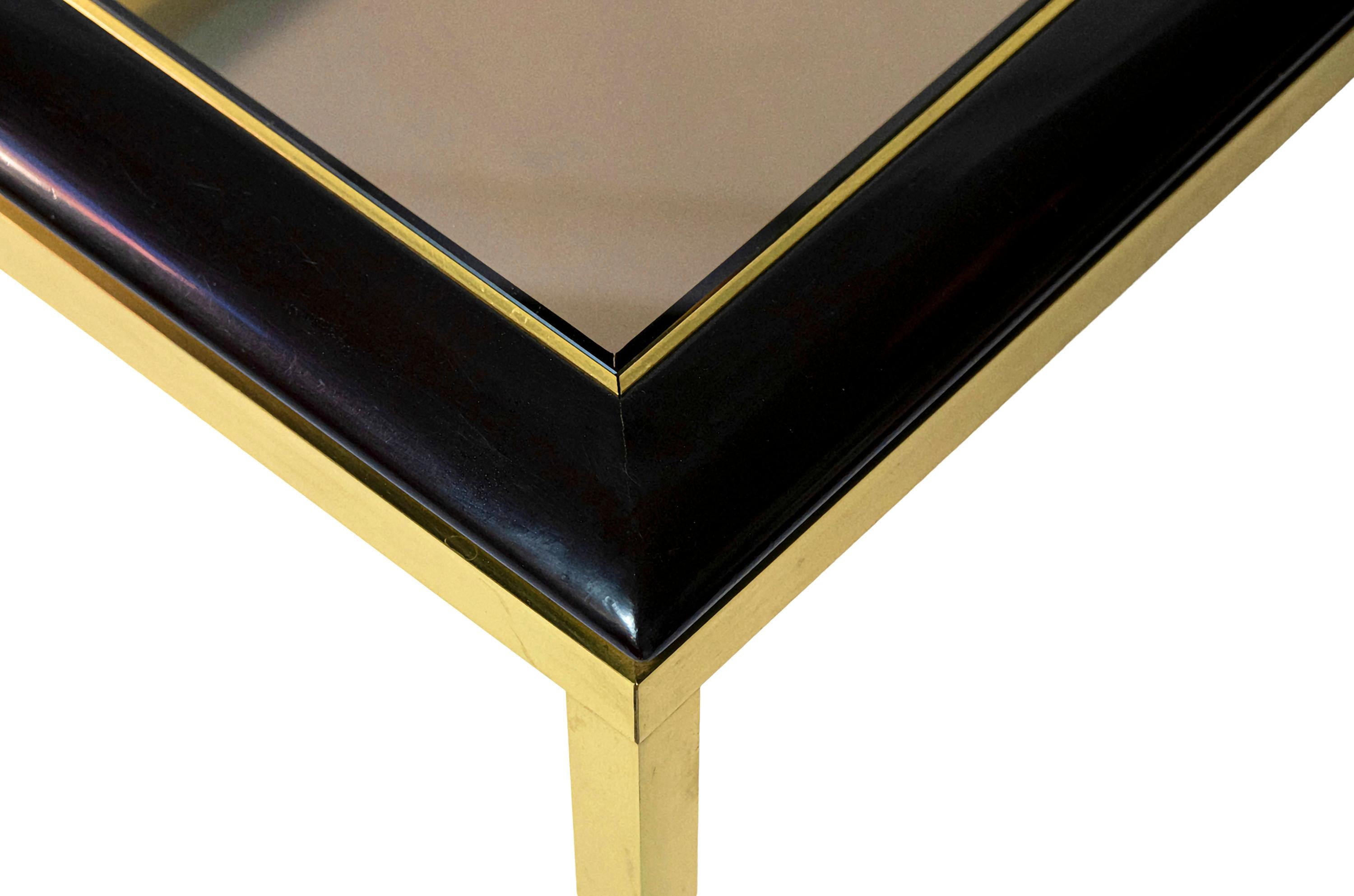 Pair of Mid-Century Brass, Glass, Wood Side/ Sofa Tables from 1970's For Sale 2