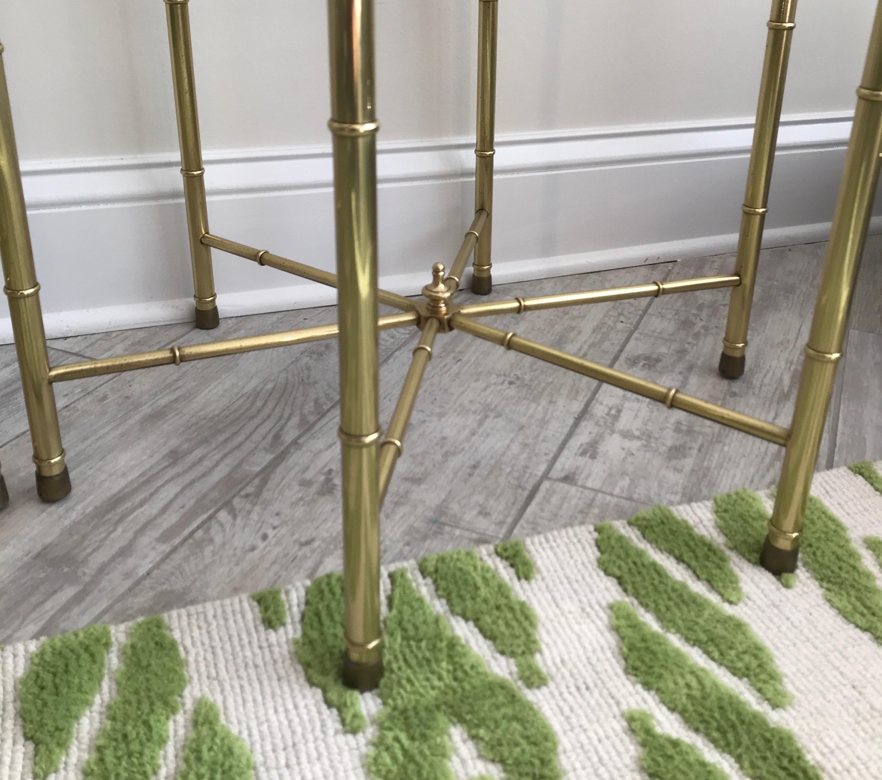 Pair of Mid Century Brass Hexagon Drinks Tables In Good Condition In West Palm Beach, FL