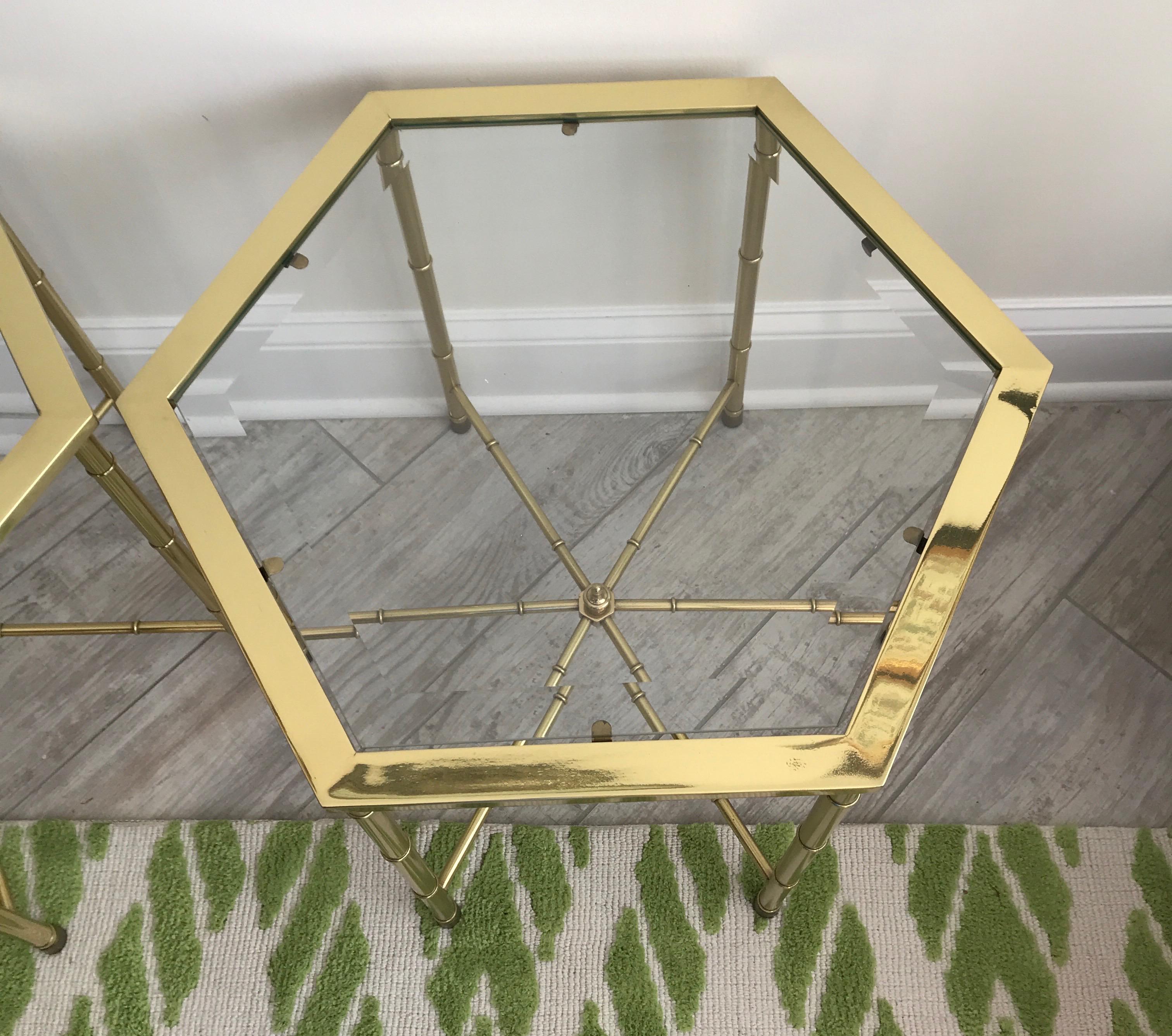 Pair of Mid Century Brass Hexagon Drinks Tables 4