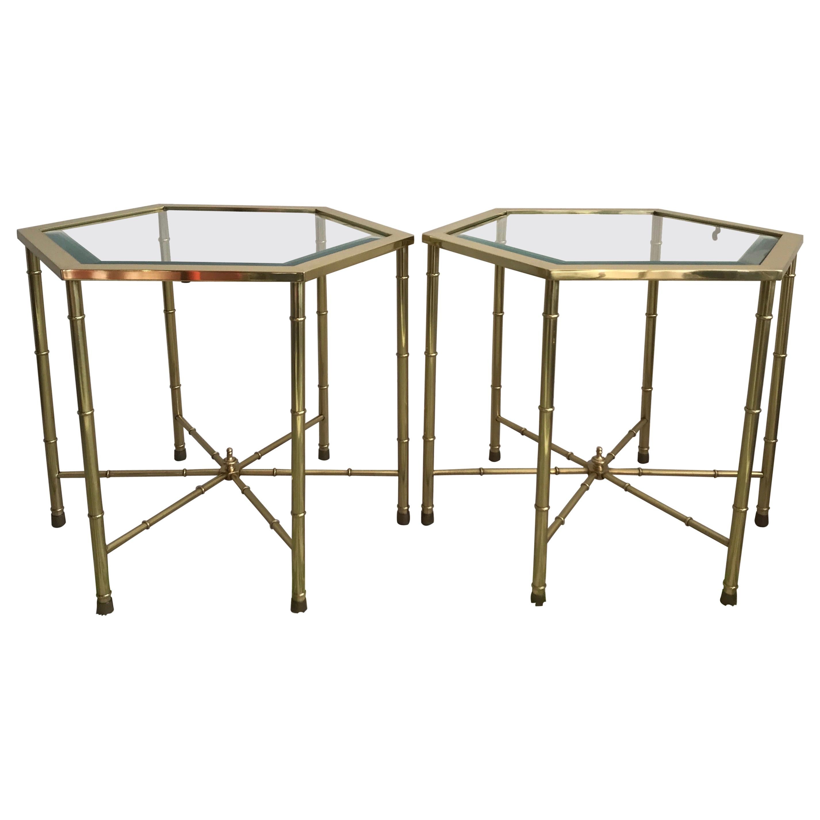 Pair of Mid Century Brass Hexagon Drinks Tables