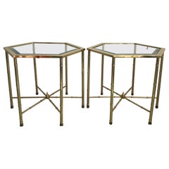 Pair of Mid Century Brass Hexagon Drinks Tables