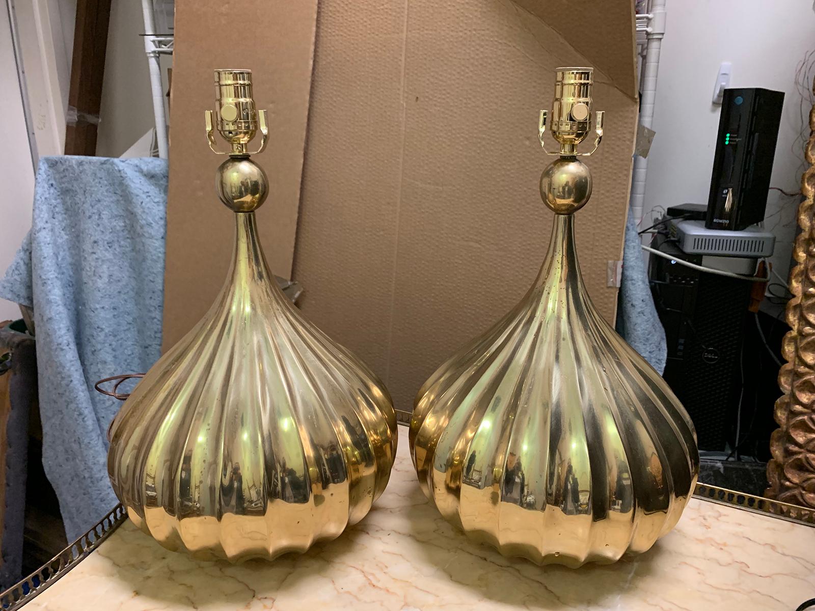 Pair of Mid-20th Century brass lamps
Brand new wiring.