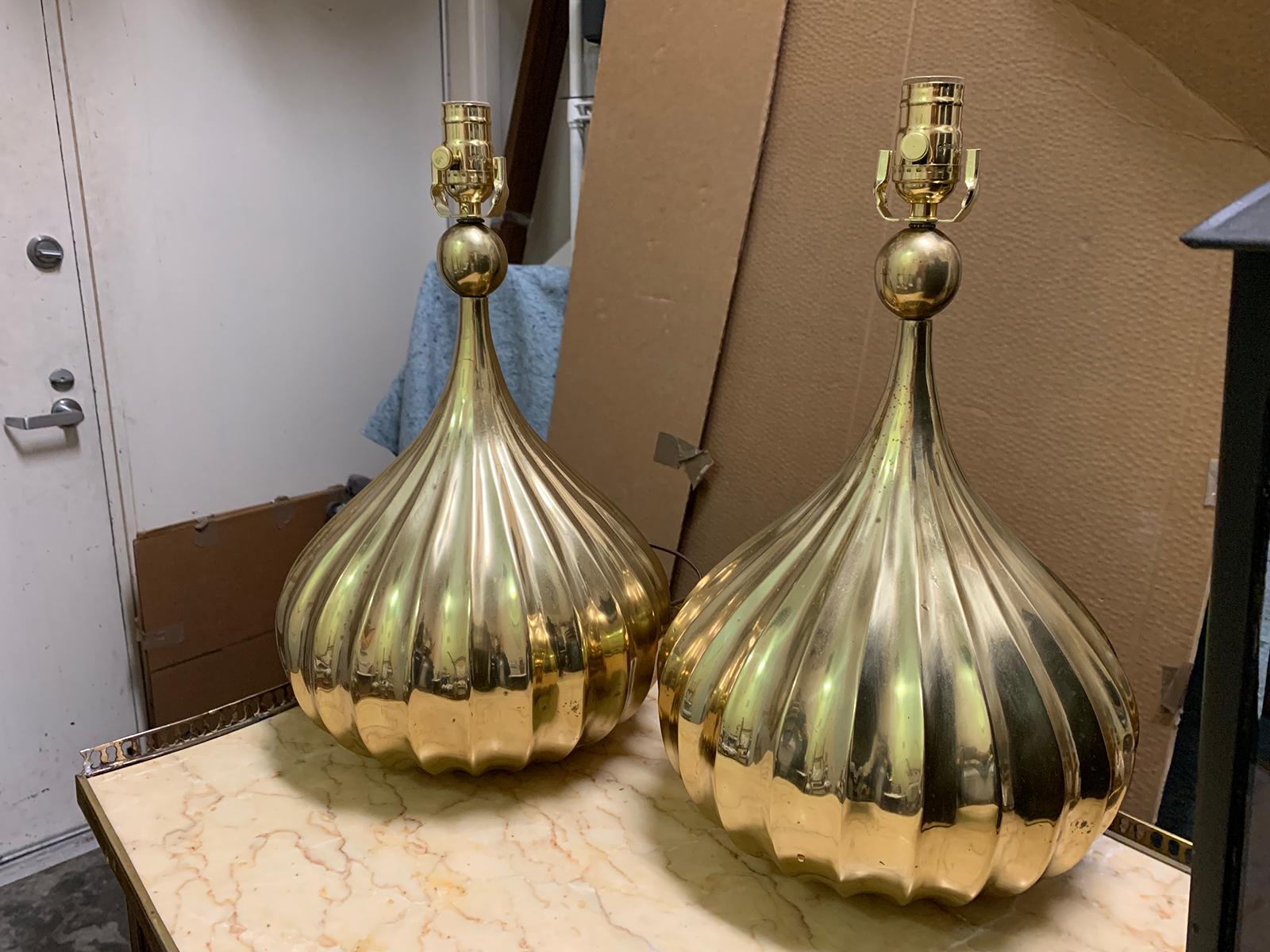 Pair of Mid-20th Century Brass Lamps 2