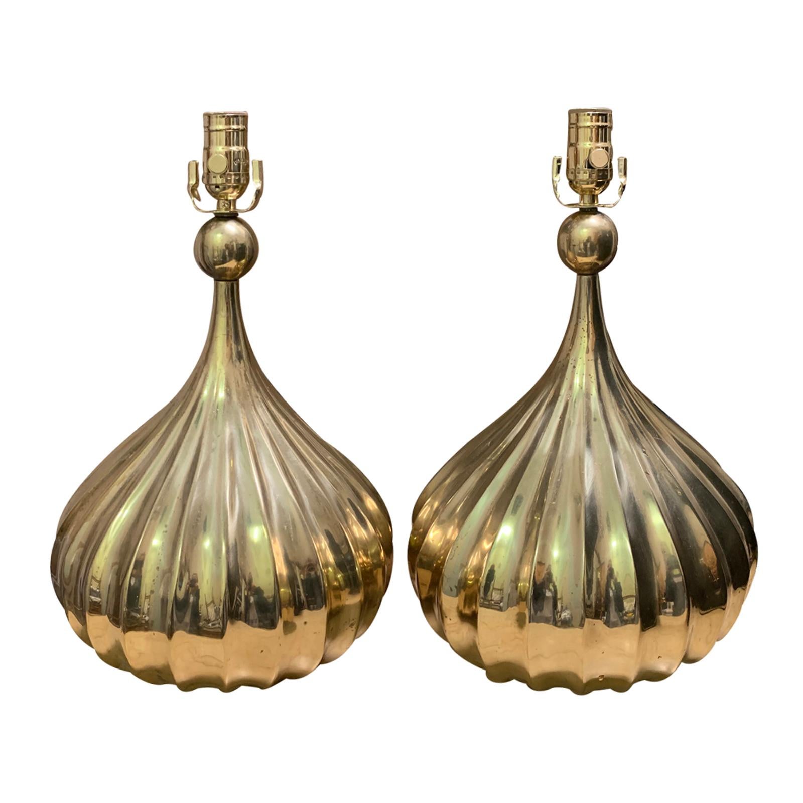 Pair of Mid-20th Century Brass Lamps