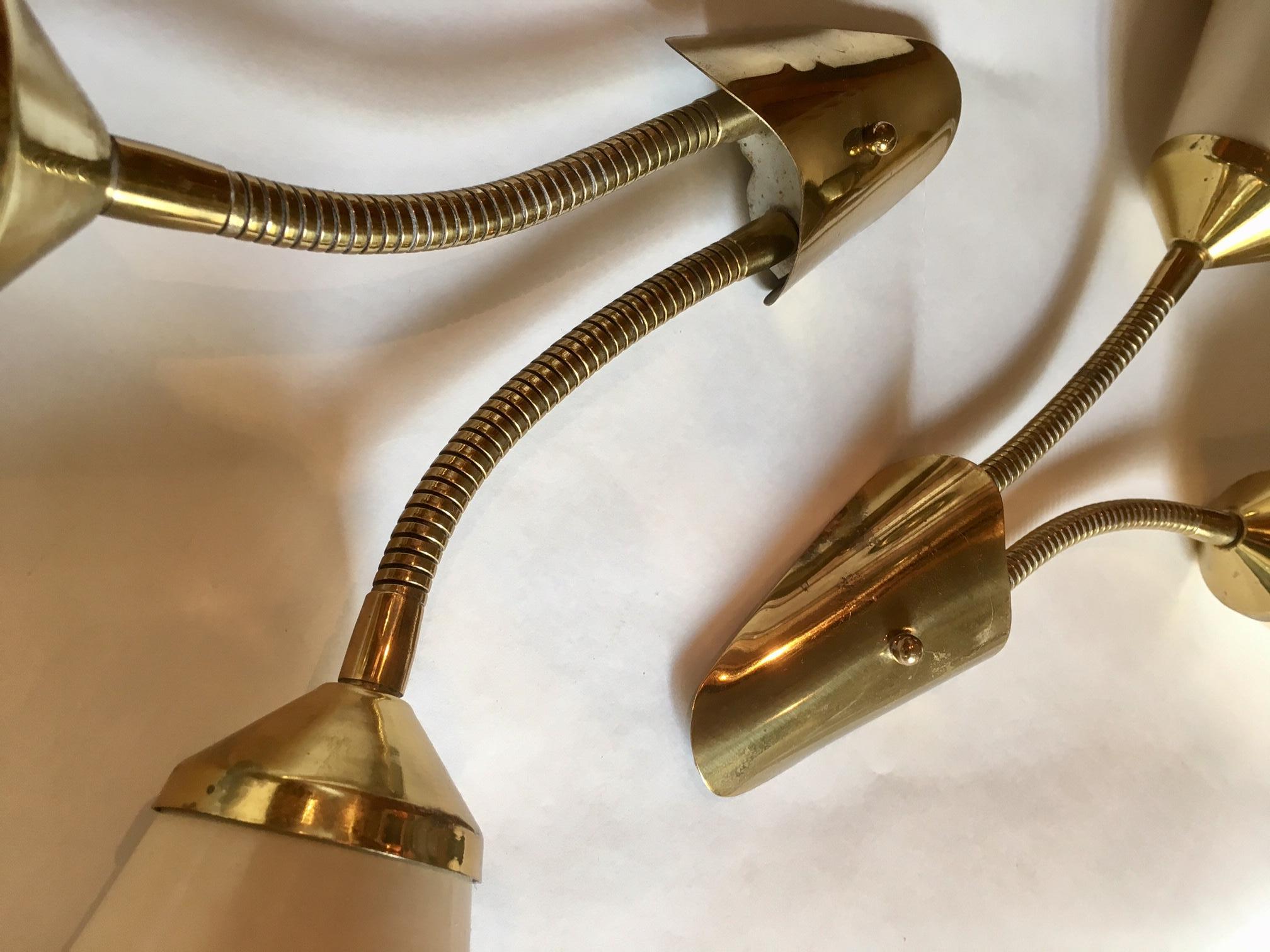 Pair of Midcentury Brass Lacquered Metal Flexible Wall Sconces by Lunel 6