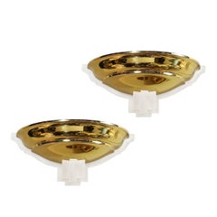 Retro Pair of Mid-Century Brass & Lucite "Spun Shaped Wall Sconces" by Karl Springer