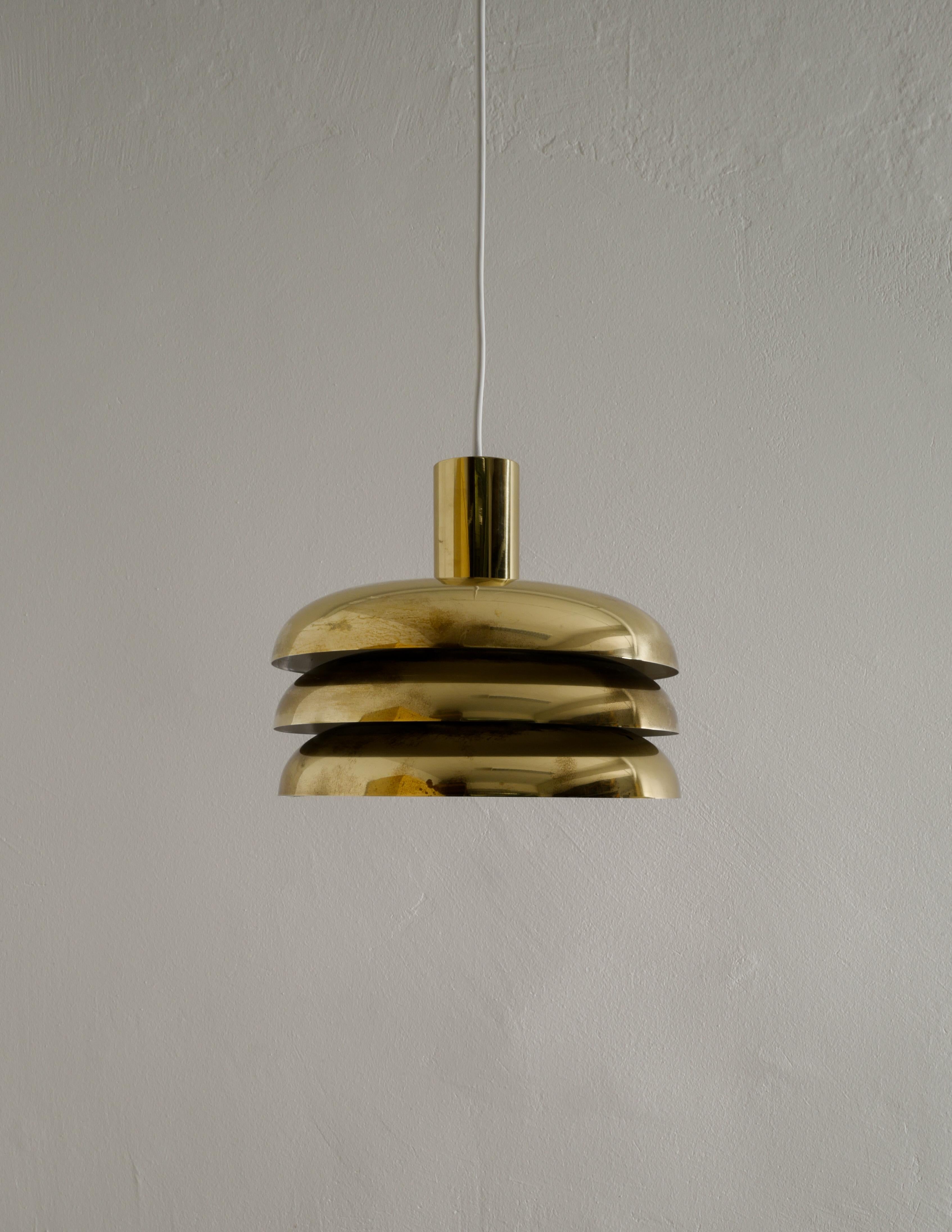 Scandinavian Modern Pair of Midcentury Brass Pendants by Hans-Agne Jakobsson Produced in Sweden
