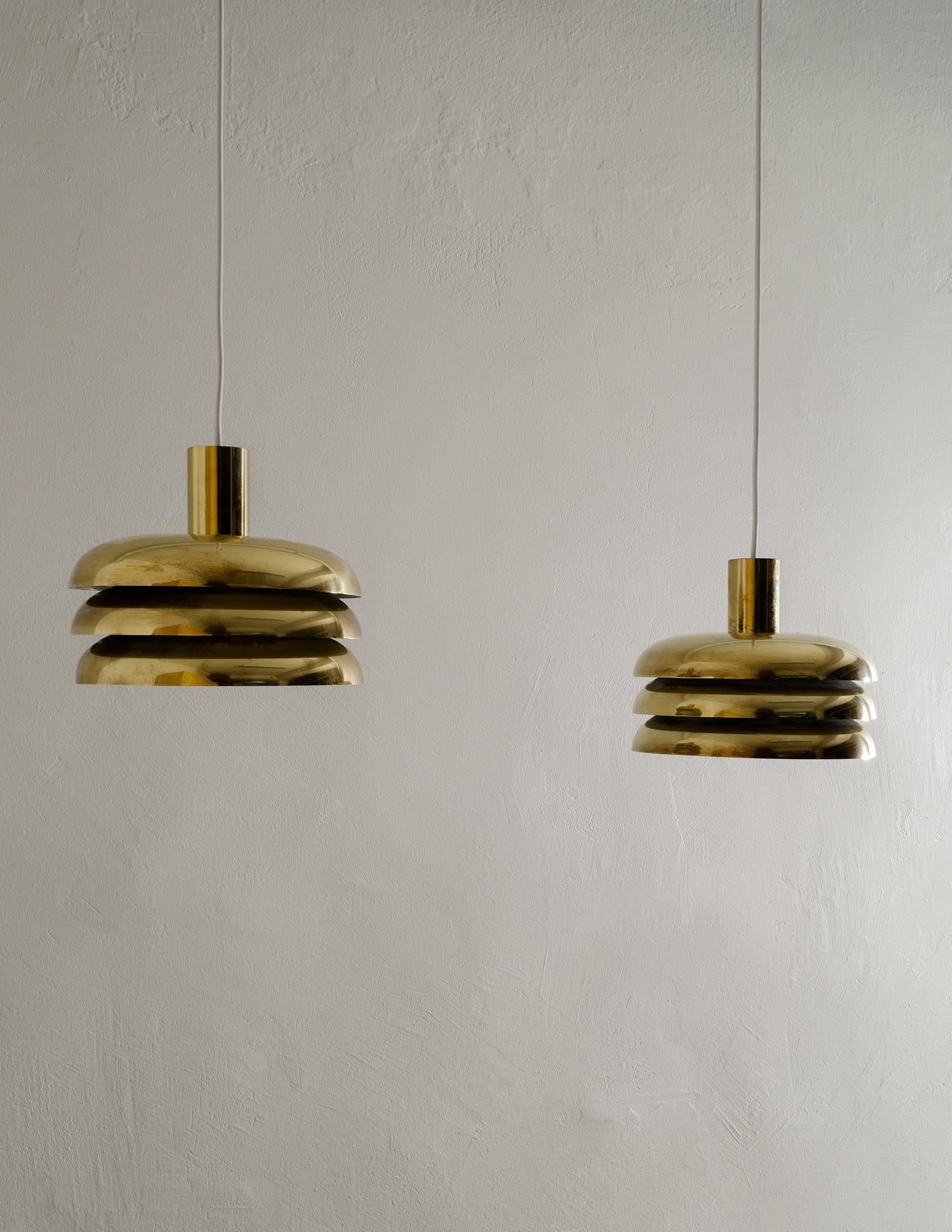 Swedish Pair of Midcentury Brass Pendants by Hans-Agne Jakobsson Produced in Sweden
