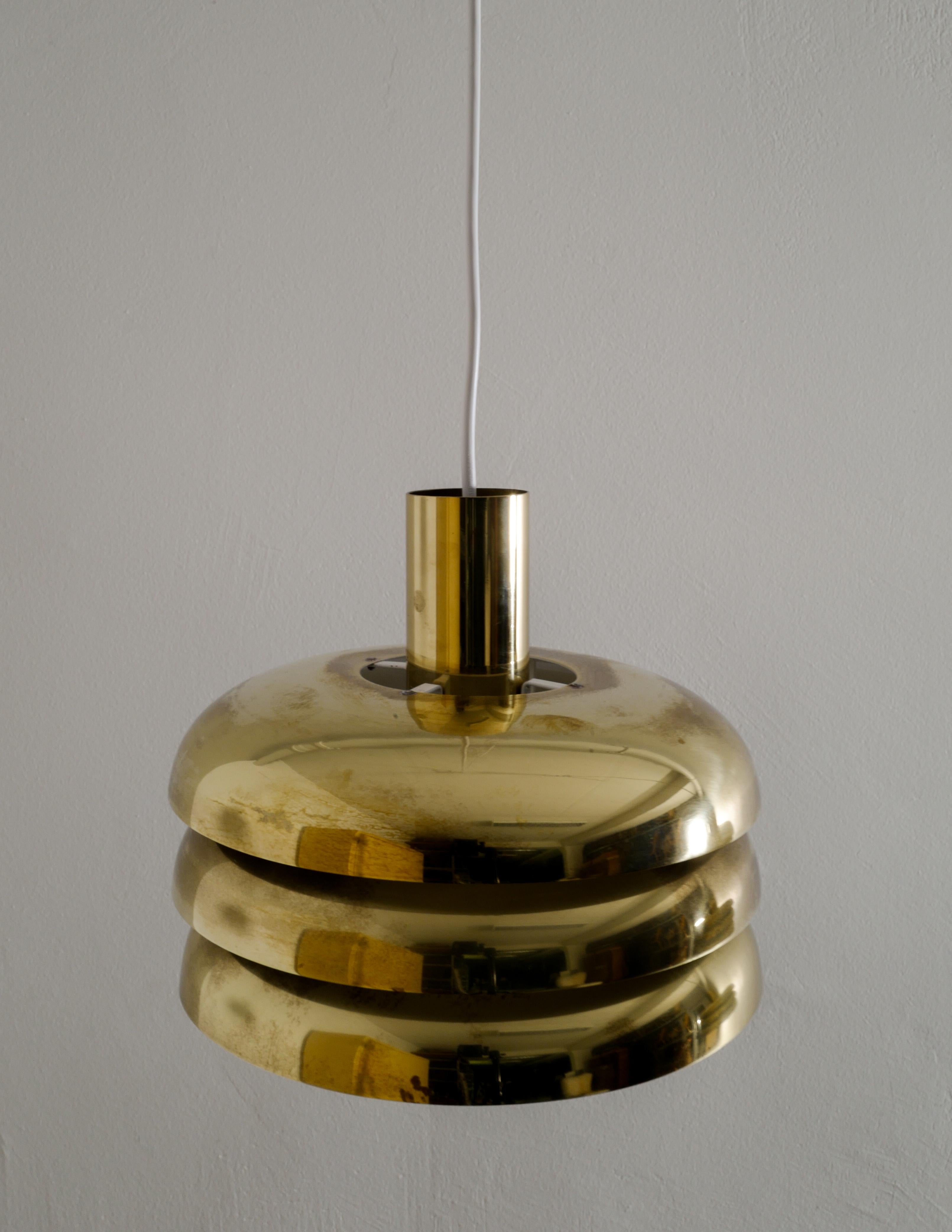 Mid-20th Century Pair of Midcentury Brass Pendants by Hans-Agne Jakobsson Produced in Sweden