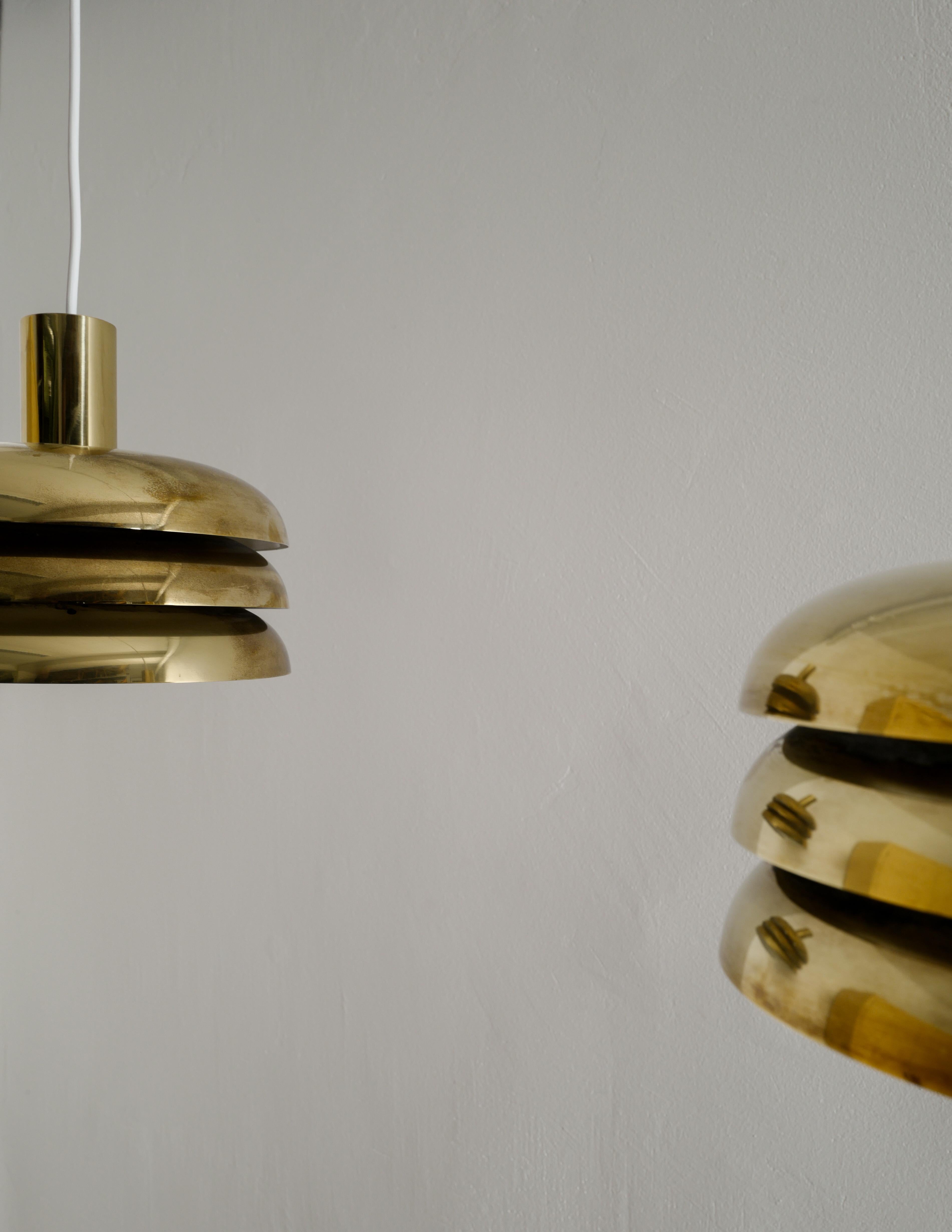 Pair of Midcentury Brass Pendants by Hans-Agne Jakobsson Produced in Sweden 1