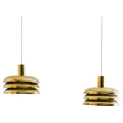 Pair of Mid Century Brass Pendants by Hans-Agne Jakobsson Produced in Sweden