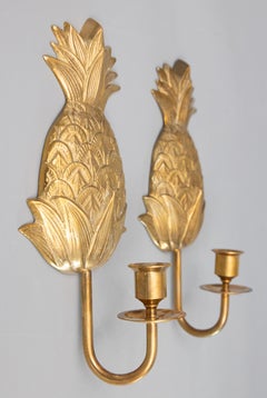 Pair of Mid-Century Brass Pineapple Wall Candle Sconces