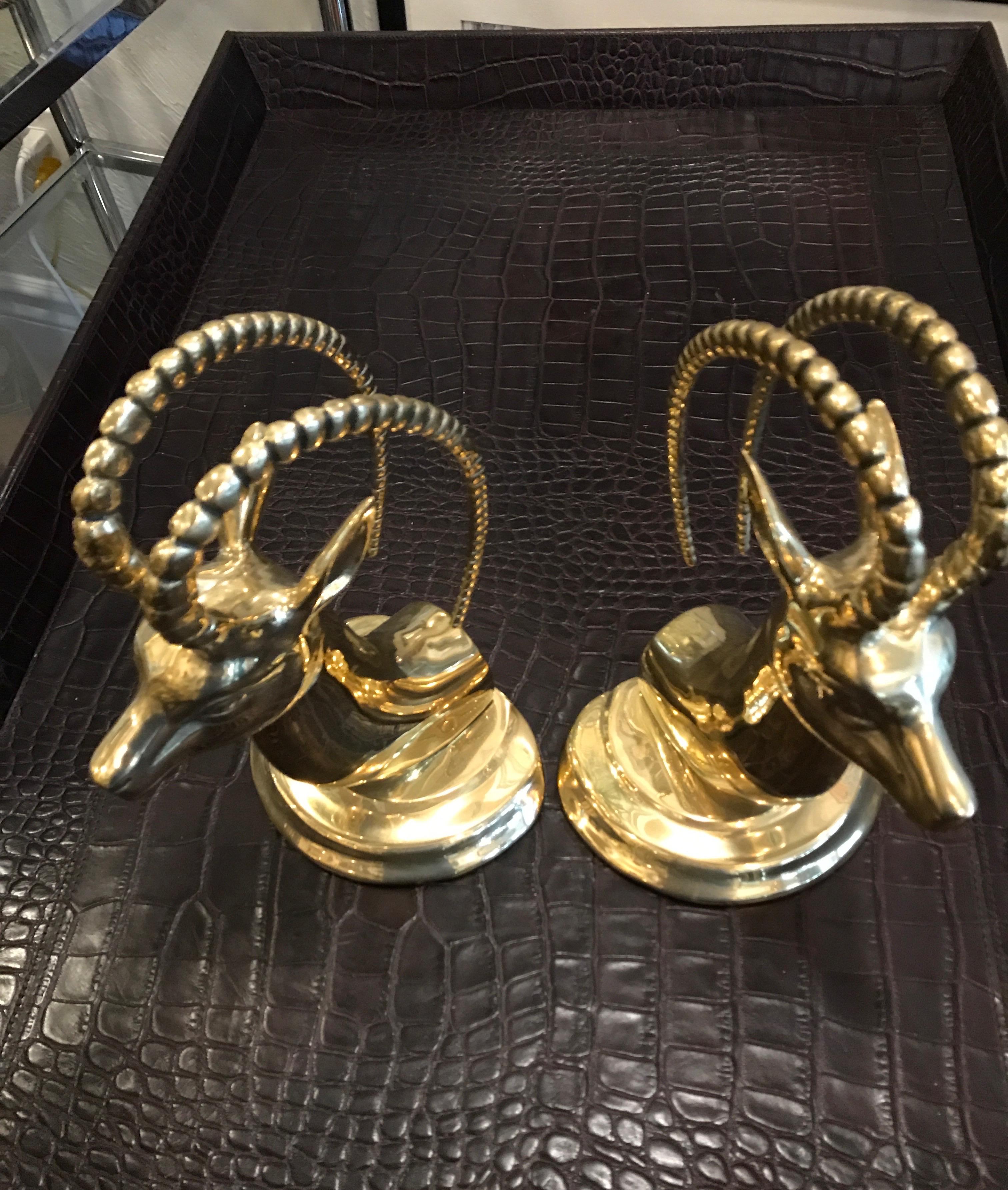 Large pair of brass ram head bookends.