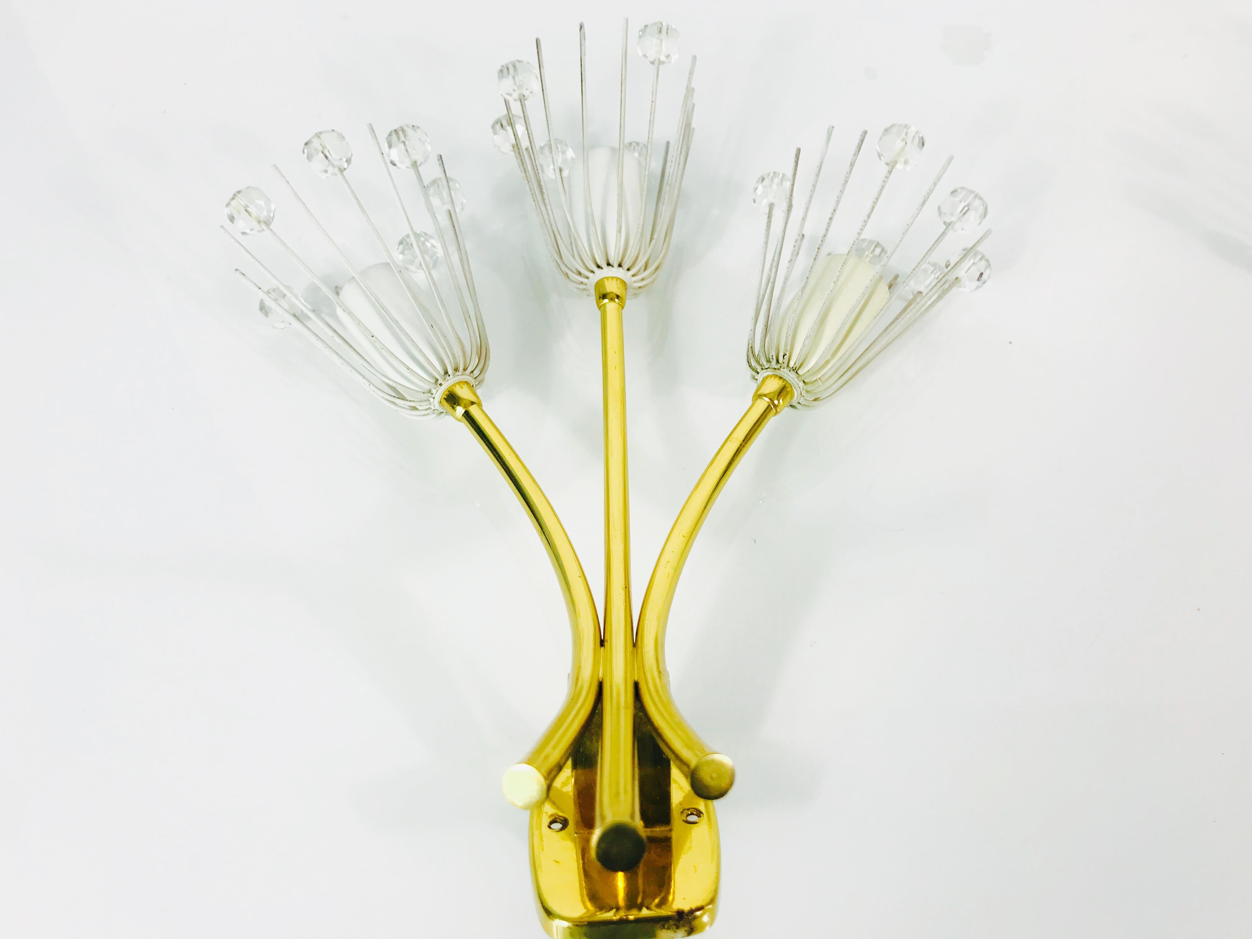 Pair of Midcentury Brass Sconces by Emil Stejnar for Rupert Nikoll, 1960s In Good Condition For Sale In Hagenbach, DE