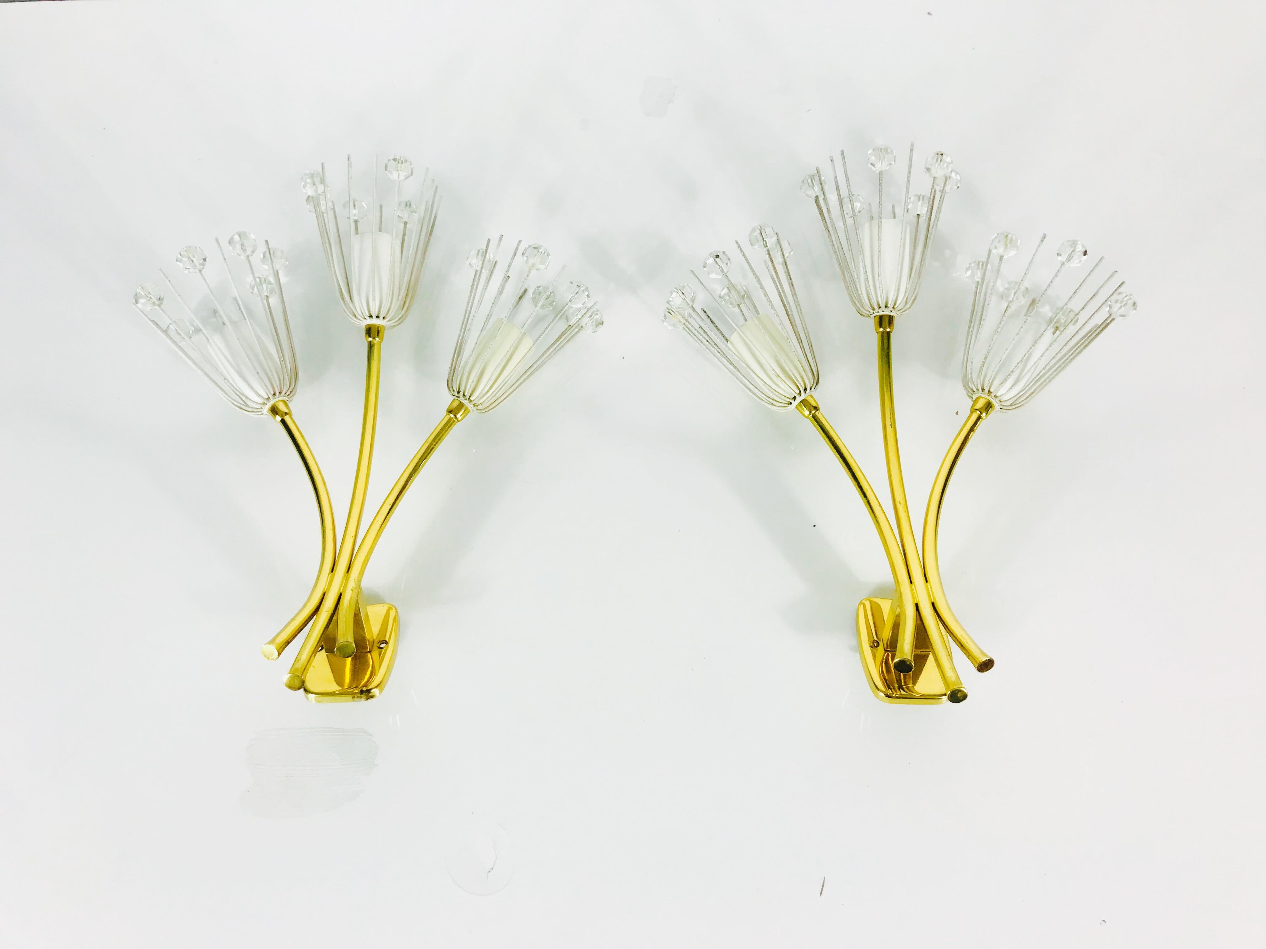 Pair of Midcentury Brass Sconces by Emil Stejnar for Rupert Nikoll, 1960s For Sale 2