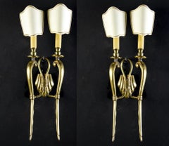 Pair of Midcentury Brass Scones or Wall Lights Italy Guglielmo Ulrich Style 1940