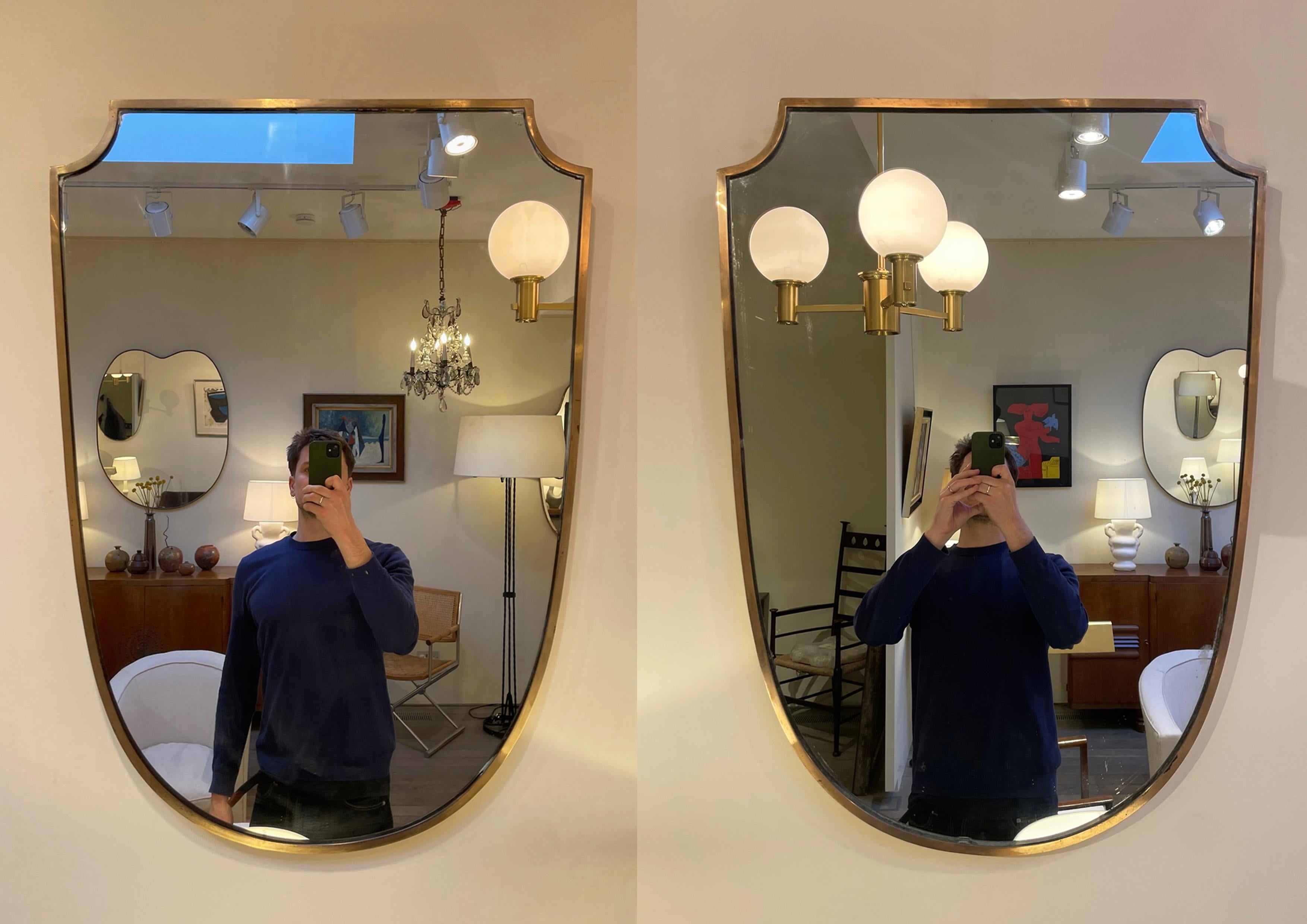 Mid-Century Modern Pair of Midcentury Brass Shield Mirrors