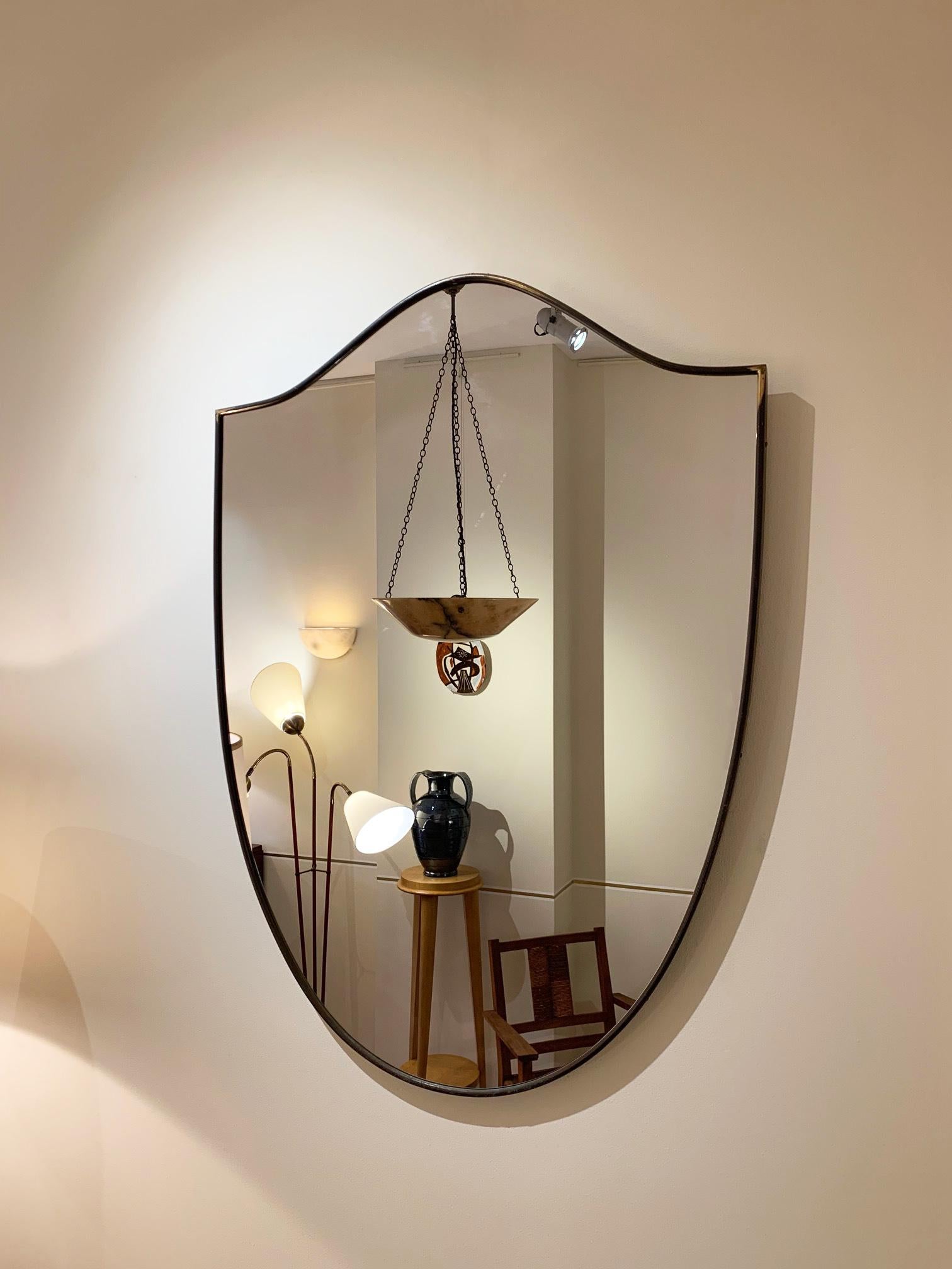 20th Century Pair of Midcentury Brass Shield Mirrors