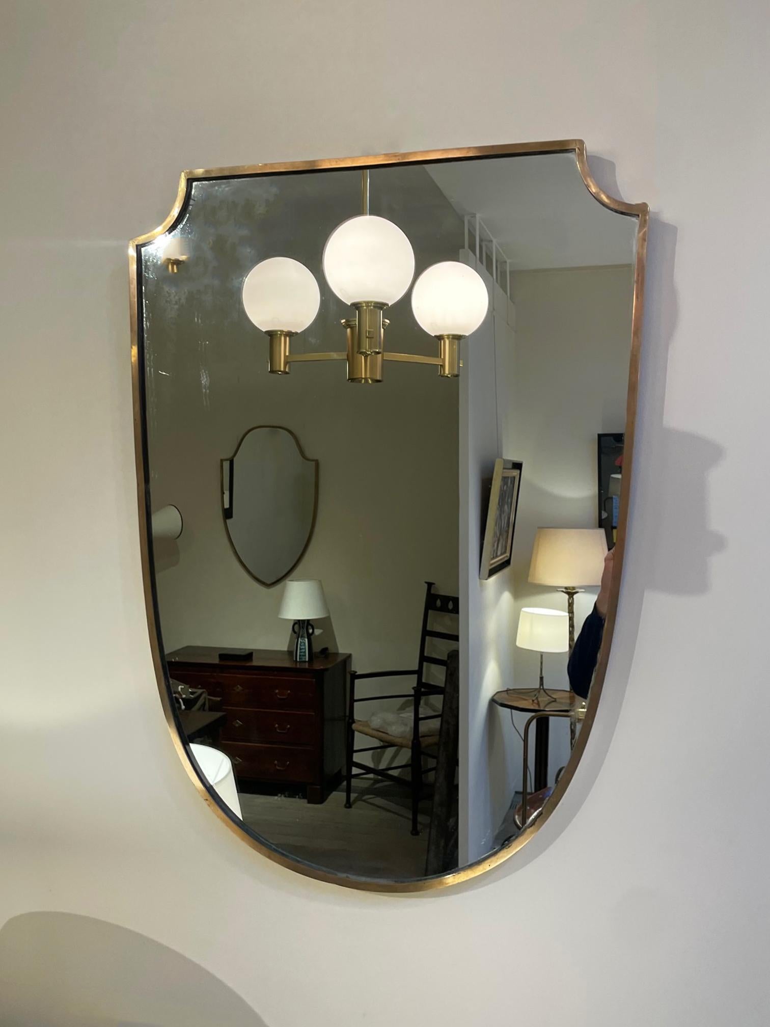 Pair of Midcentury Brass Shield Mirrors 2
