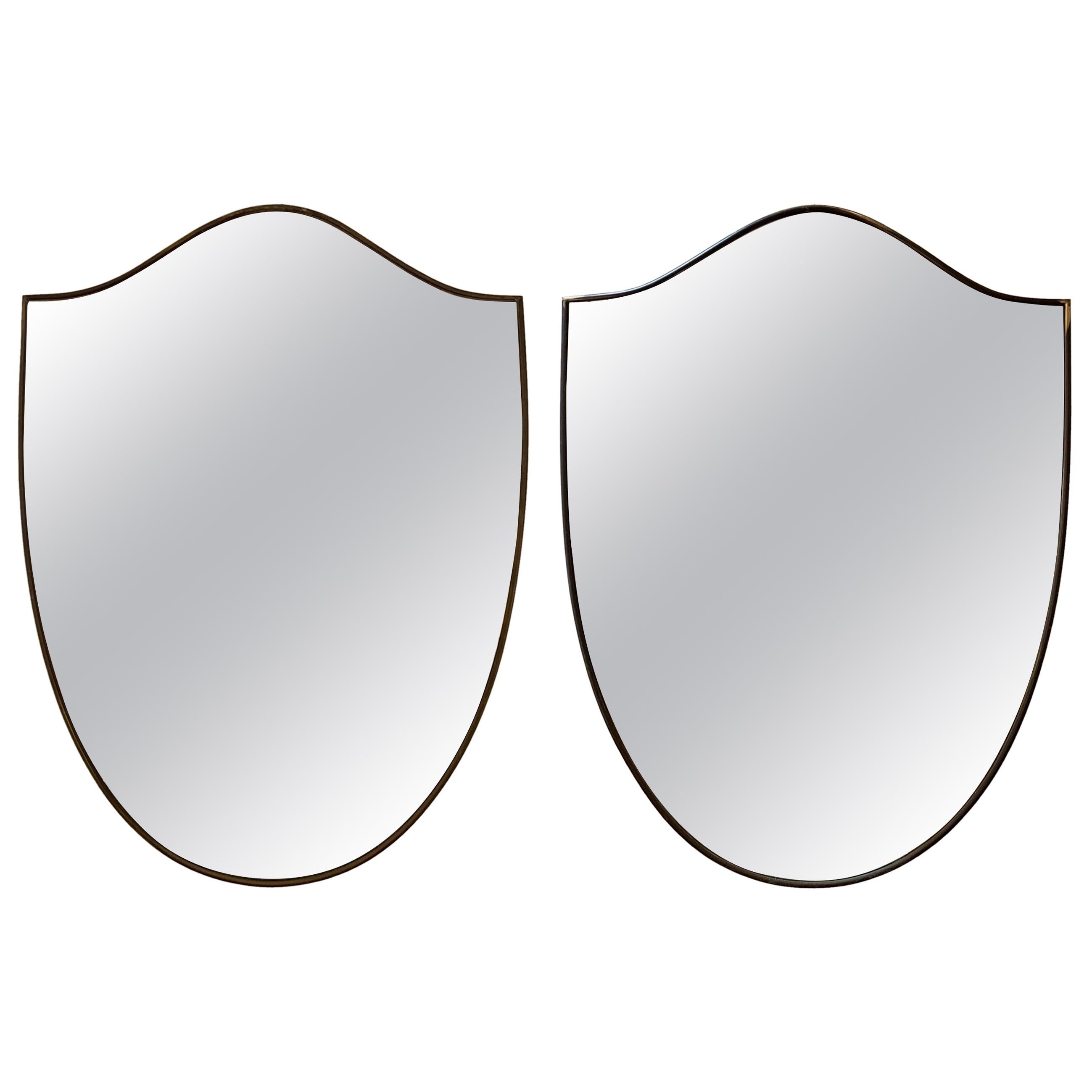 Pair of Midcentury Brass Shield Mirrors