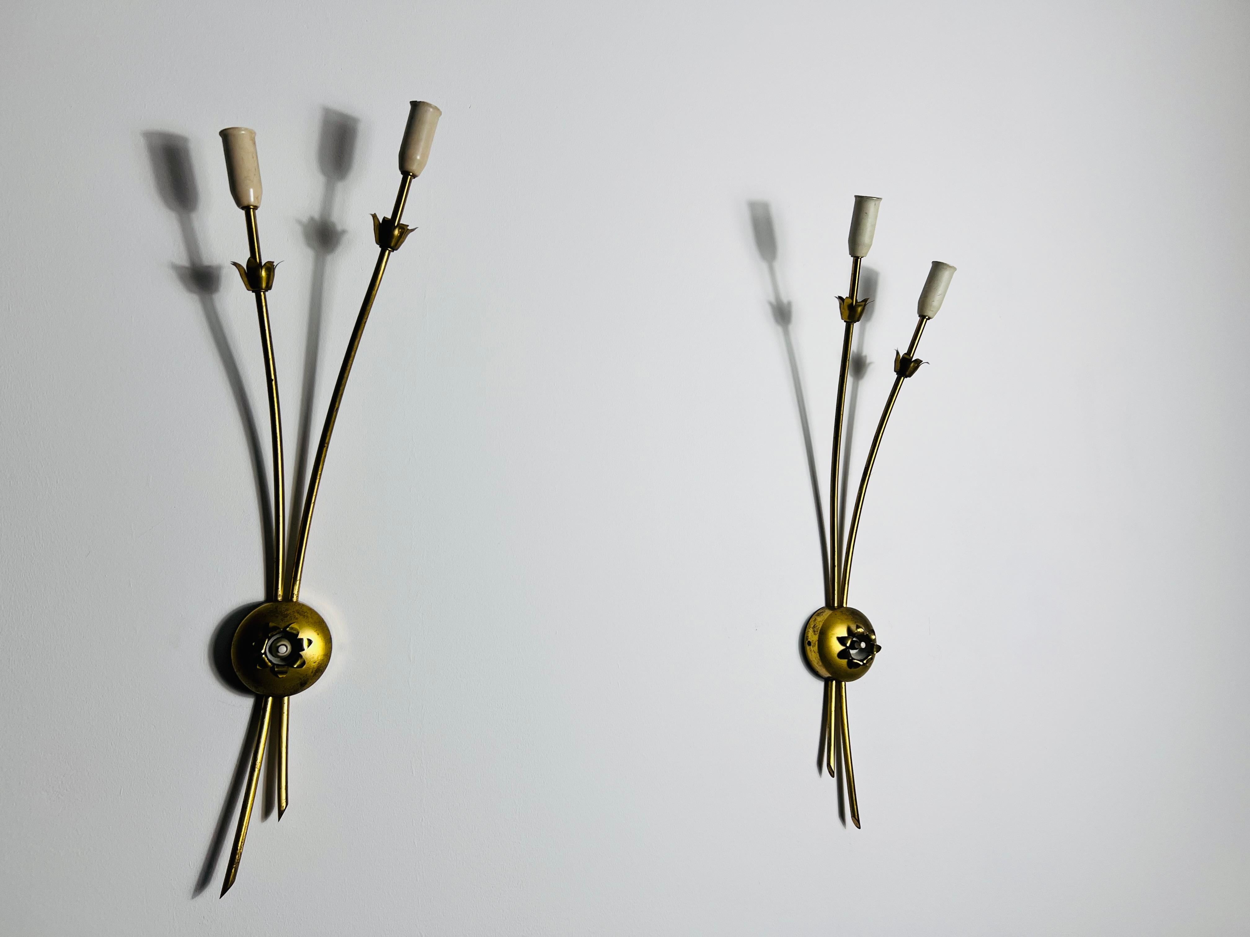 Italian Pair of Mid-Century Brass Sputnik Wall Lamps, Italy, 1960s For Sale
