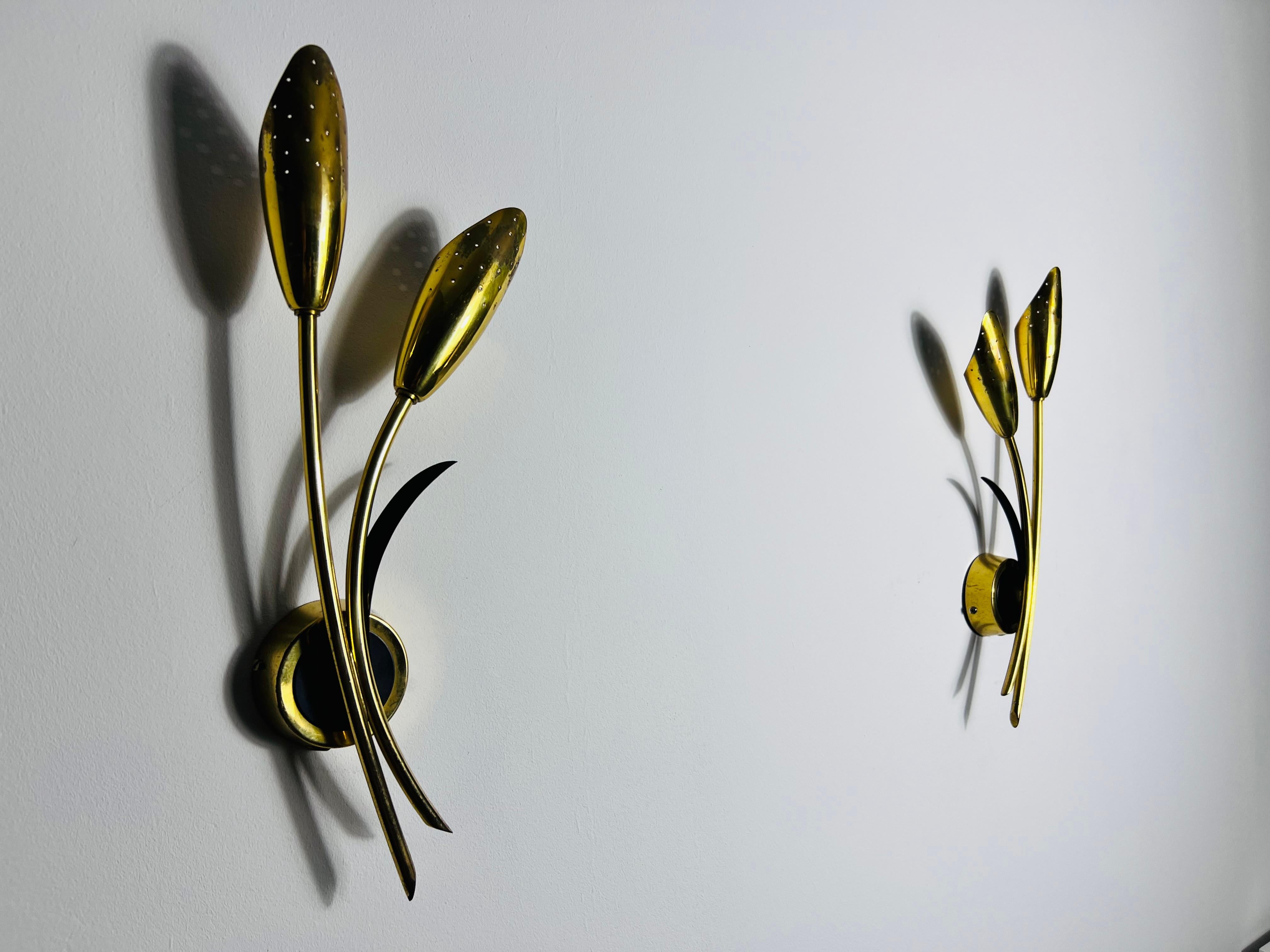 Mid-20th Century Pair of Mid-Century Brass Sputnik Wall Lamps, Italy, 1960s For Sale