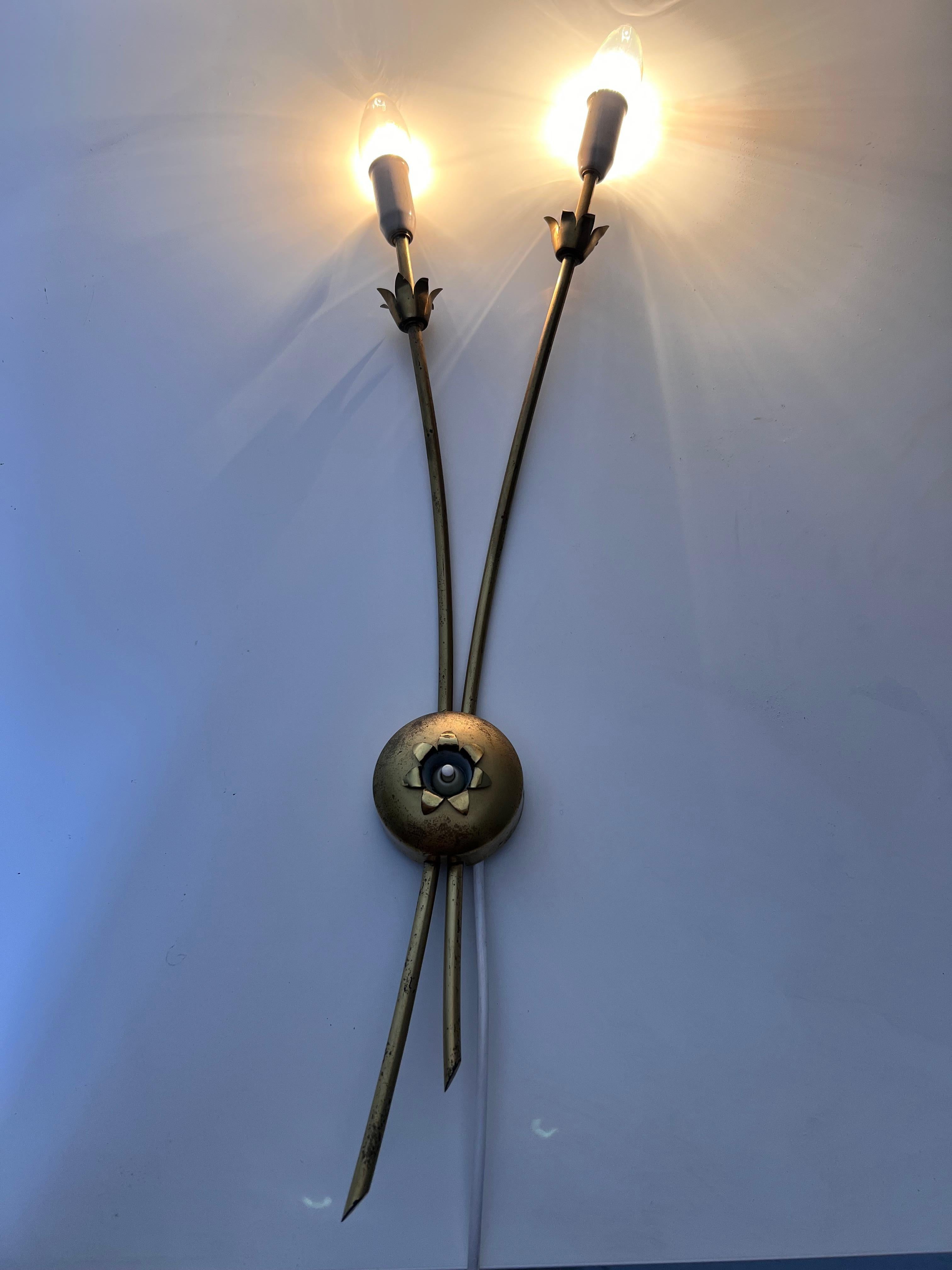 Pair of Mid-Century Brass Sputnik Wall Lamps, Italy, 1960s For Sale 3