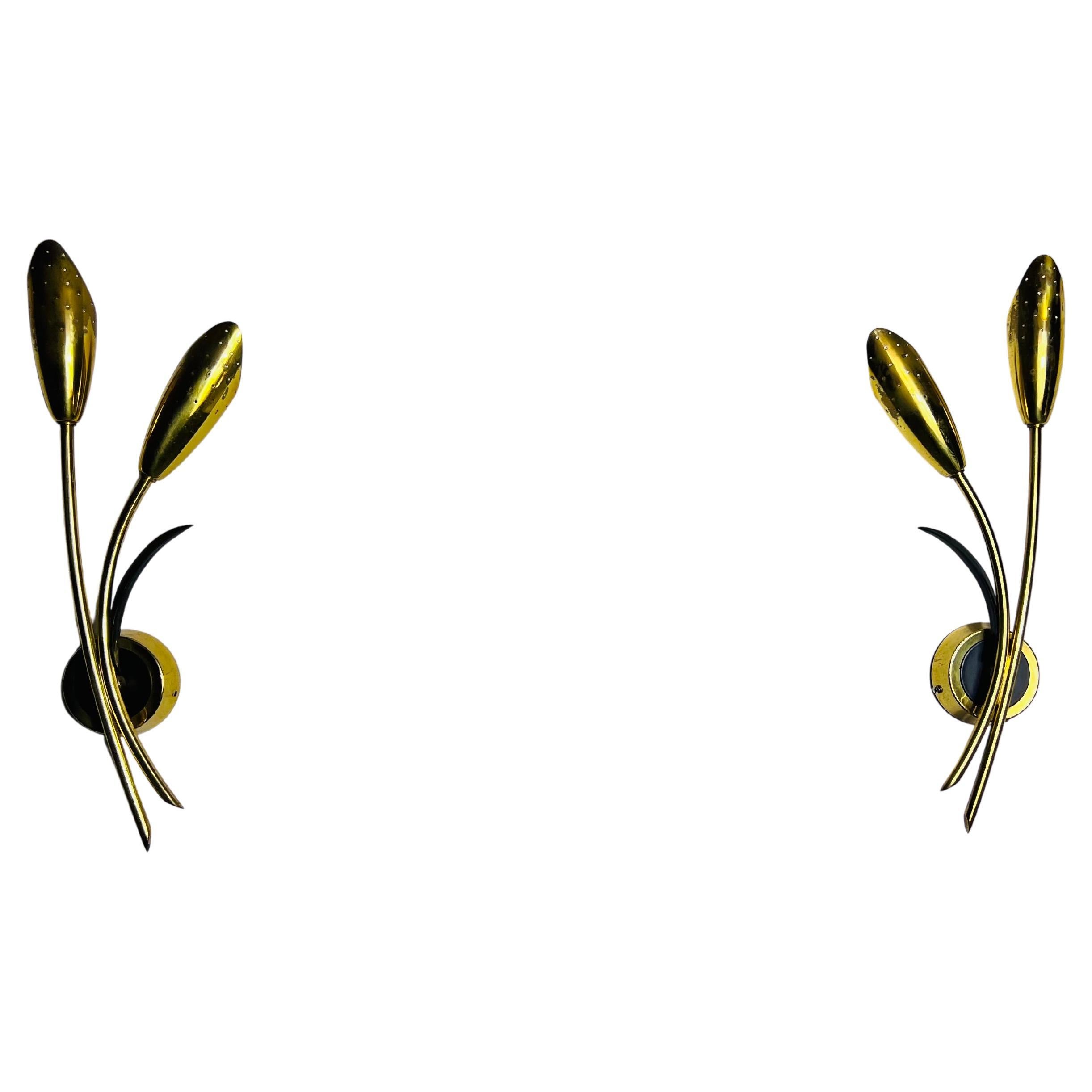 Pair of Mid-Century Brass Sputnik Wall Lamps, Italy, 1960s