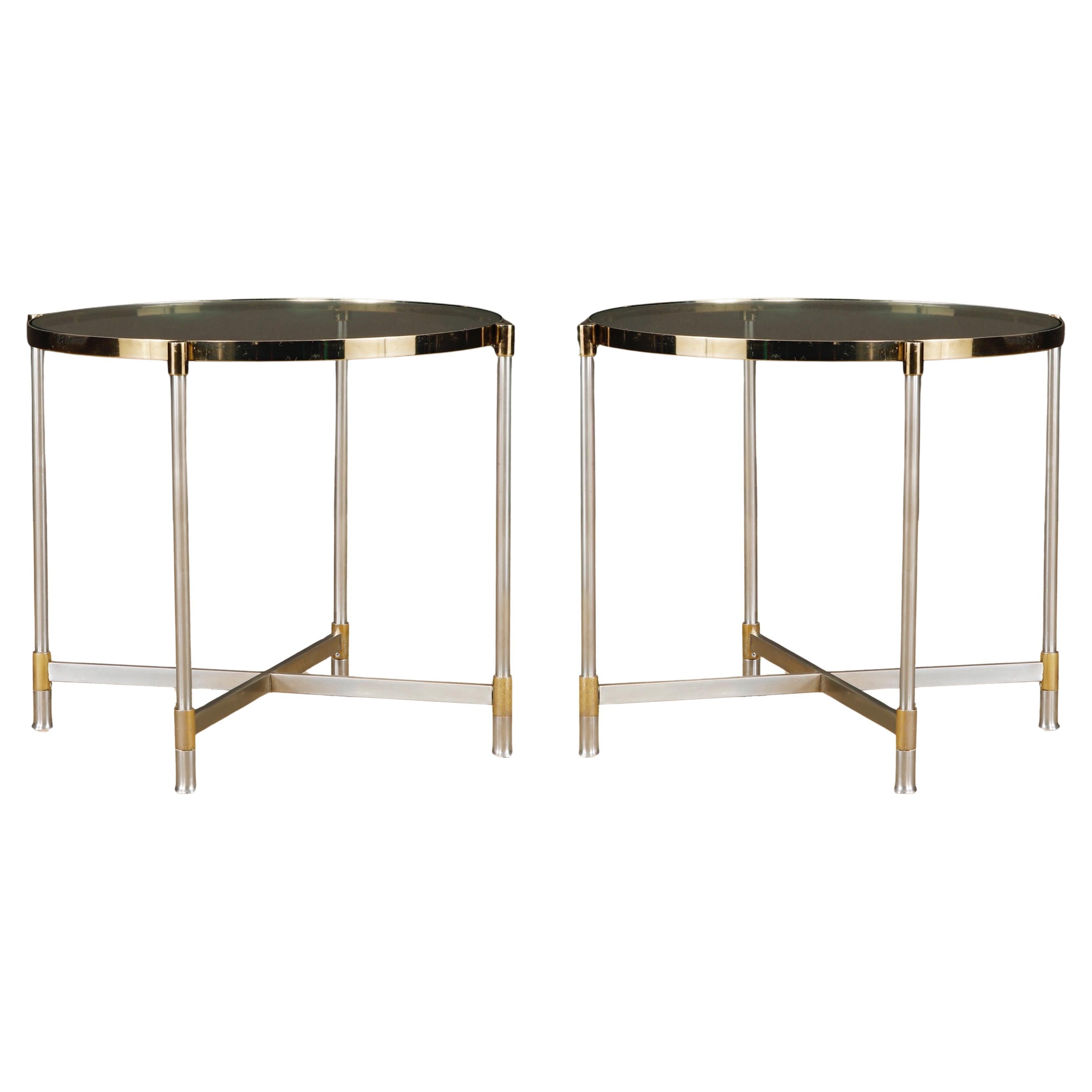 Pair of Mid-Century Brass 
Steel Side Tables in the Manner of Maison Jansen For Sale