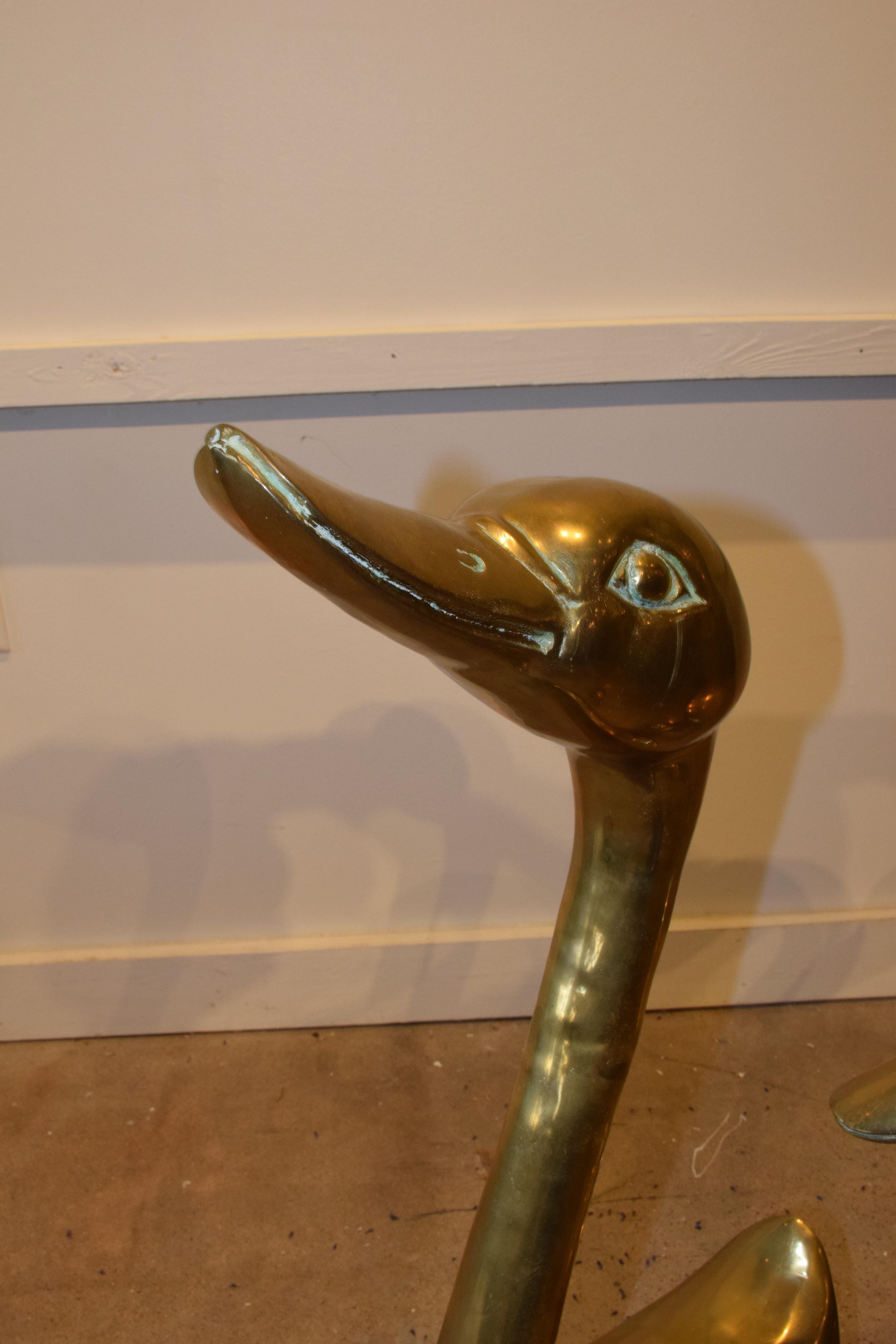 American Pair of Midcentury Brass Swans