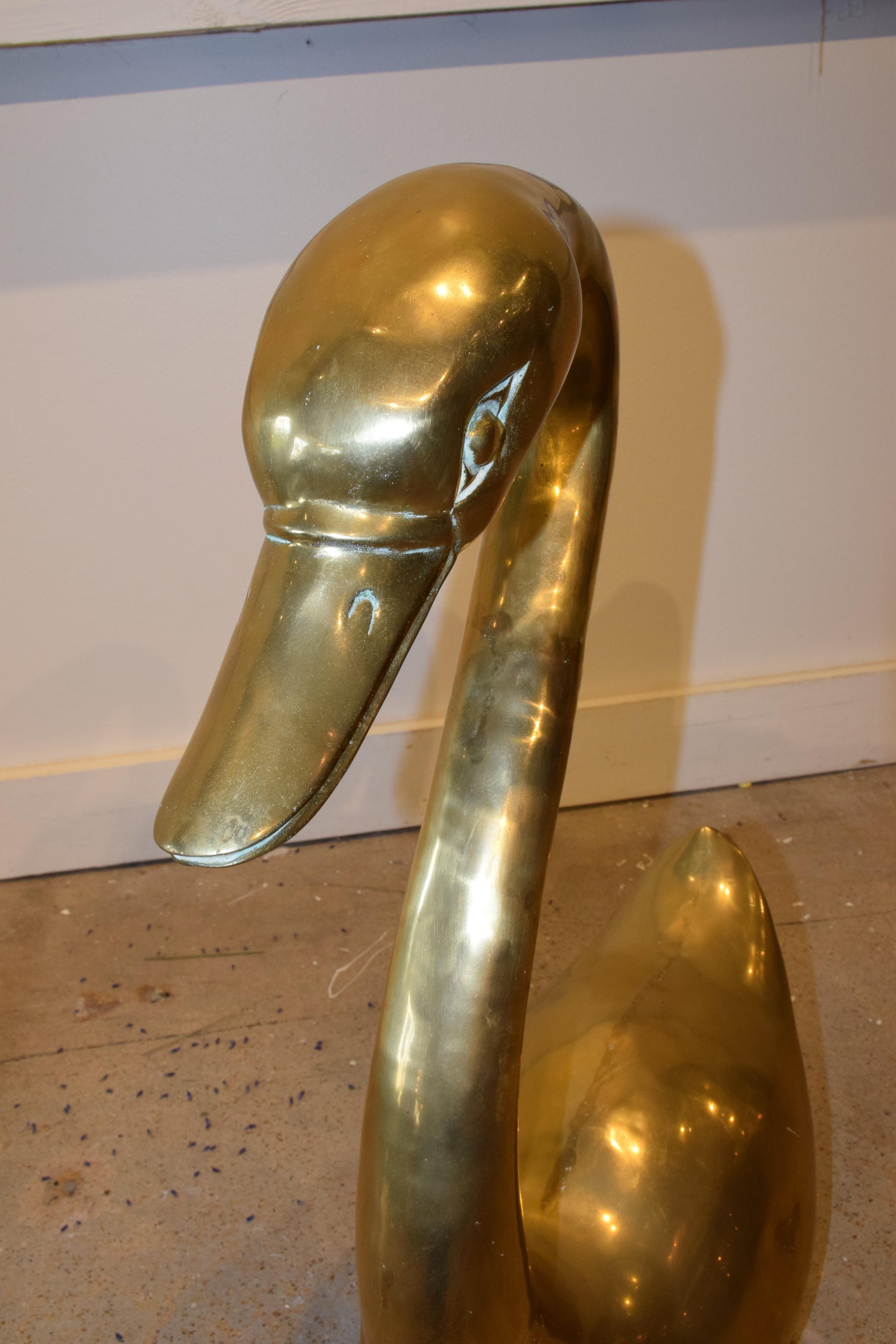 Pair of Midcentury Brass Swans In Good Condition In Houston, TX