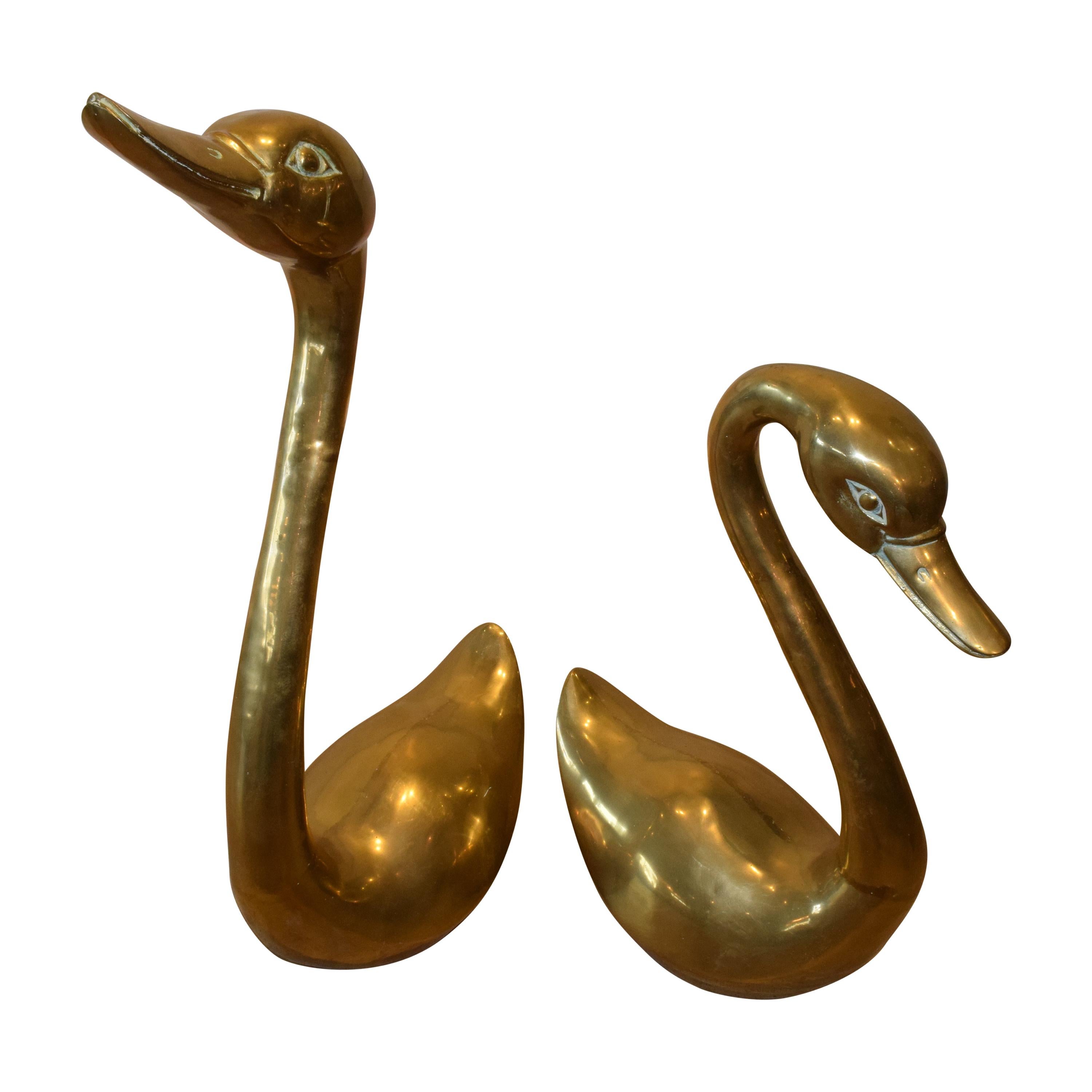 Pair of Midcentury Brass Swans