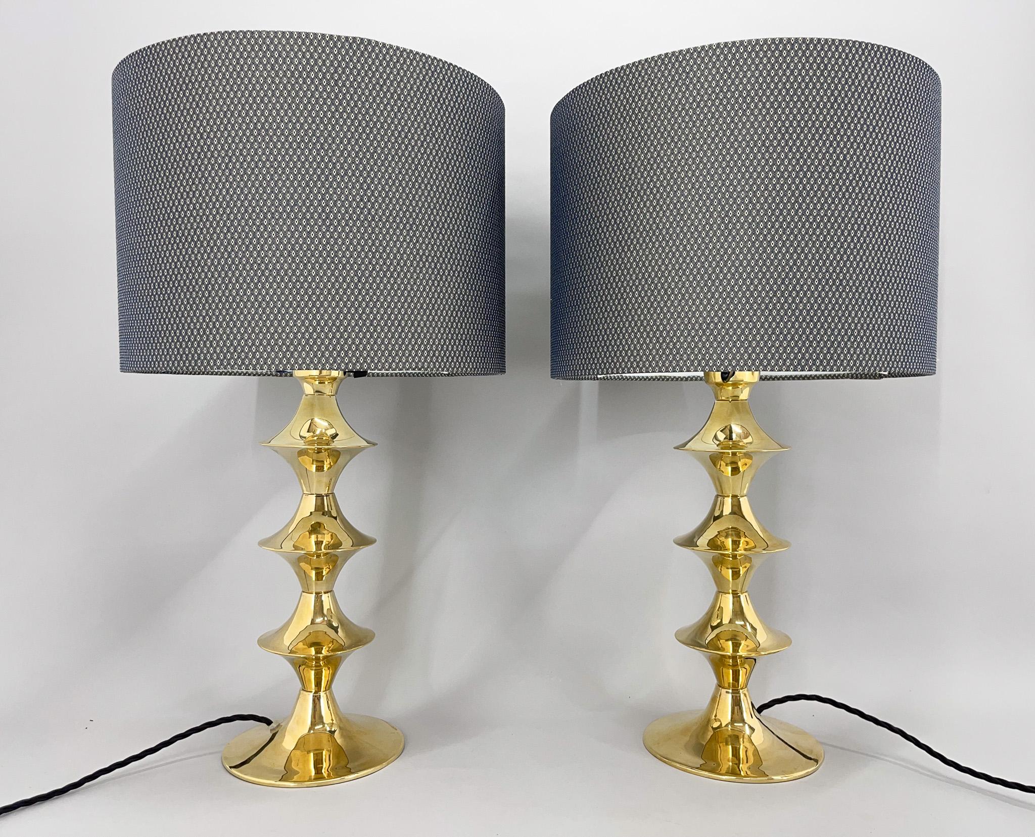 Pair of Mid-Century Brass Table Lamps, 1950s, Restored 2