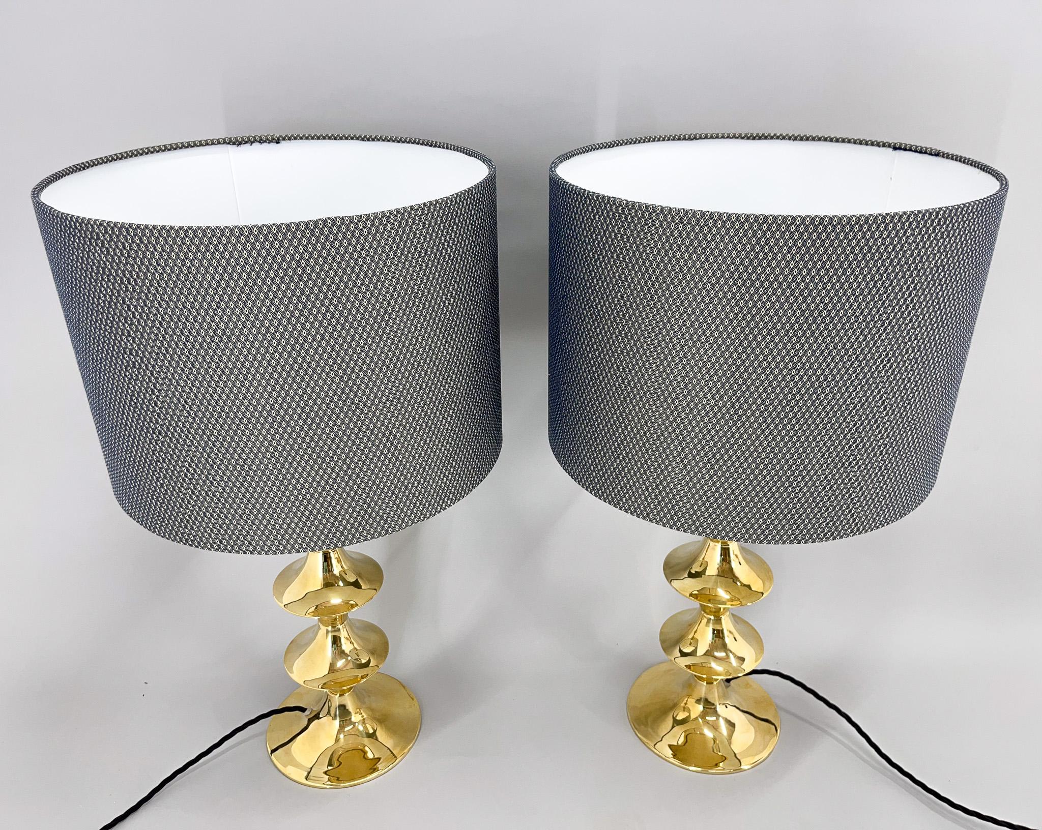 Pair of Mid-Century Brass Table Lamps, 1950s, Restored 3