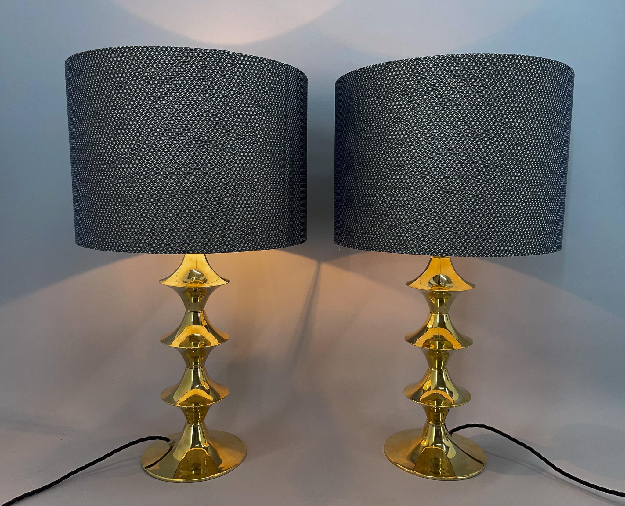 Pair of Mid-Century Brass Table Lamps, 1950s, Restored 1