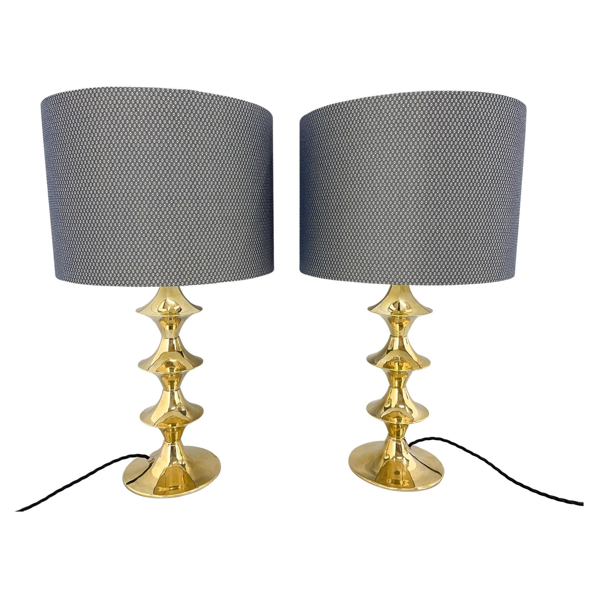 Pair of Mid-Century Brass Table Lamps, 1950s, Restored