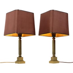 Pair of Mid Century Brass Table Lamps Boulanger Style 45cm