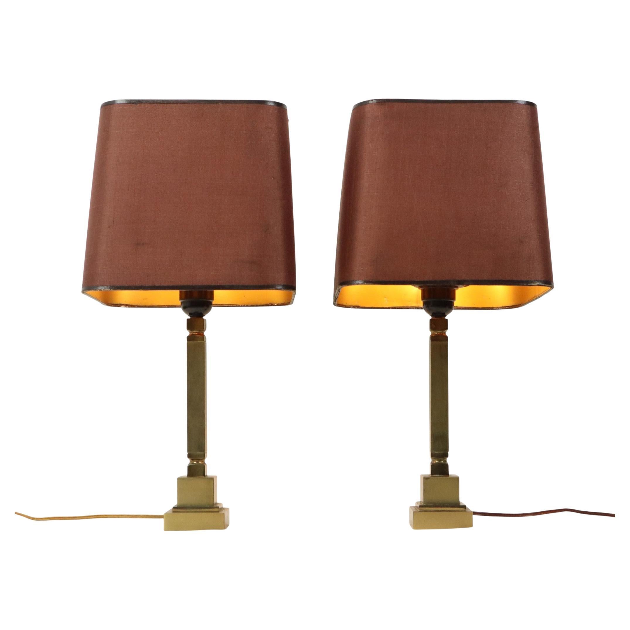 Pair of Mid Century Brass Table Lamps Boulanger Style 45cm