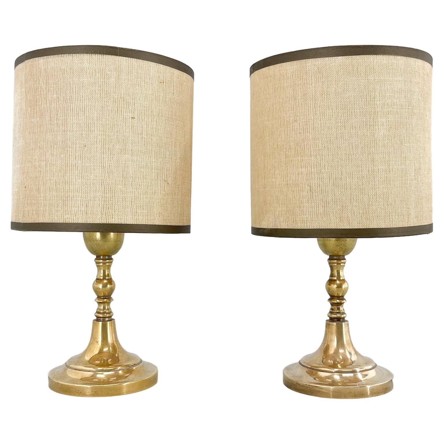 Pair of Mid-Century Brass Table or Bedside Lamps, Italy For Sale