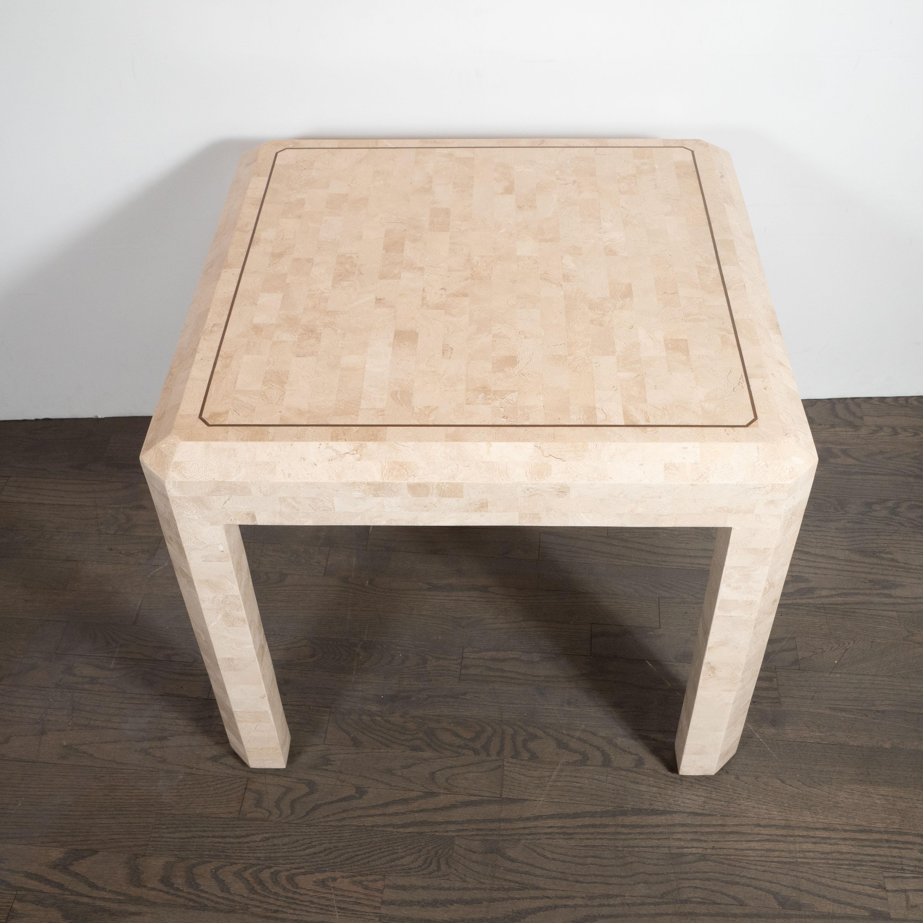 Mid-Century Modern Pair of Midcentury Brass and Tessellated Stone Side/End Tables by Maitland Smith