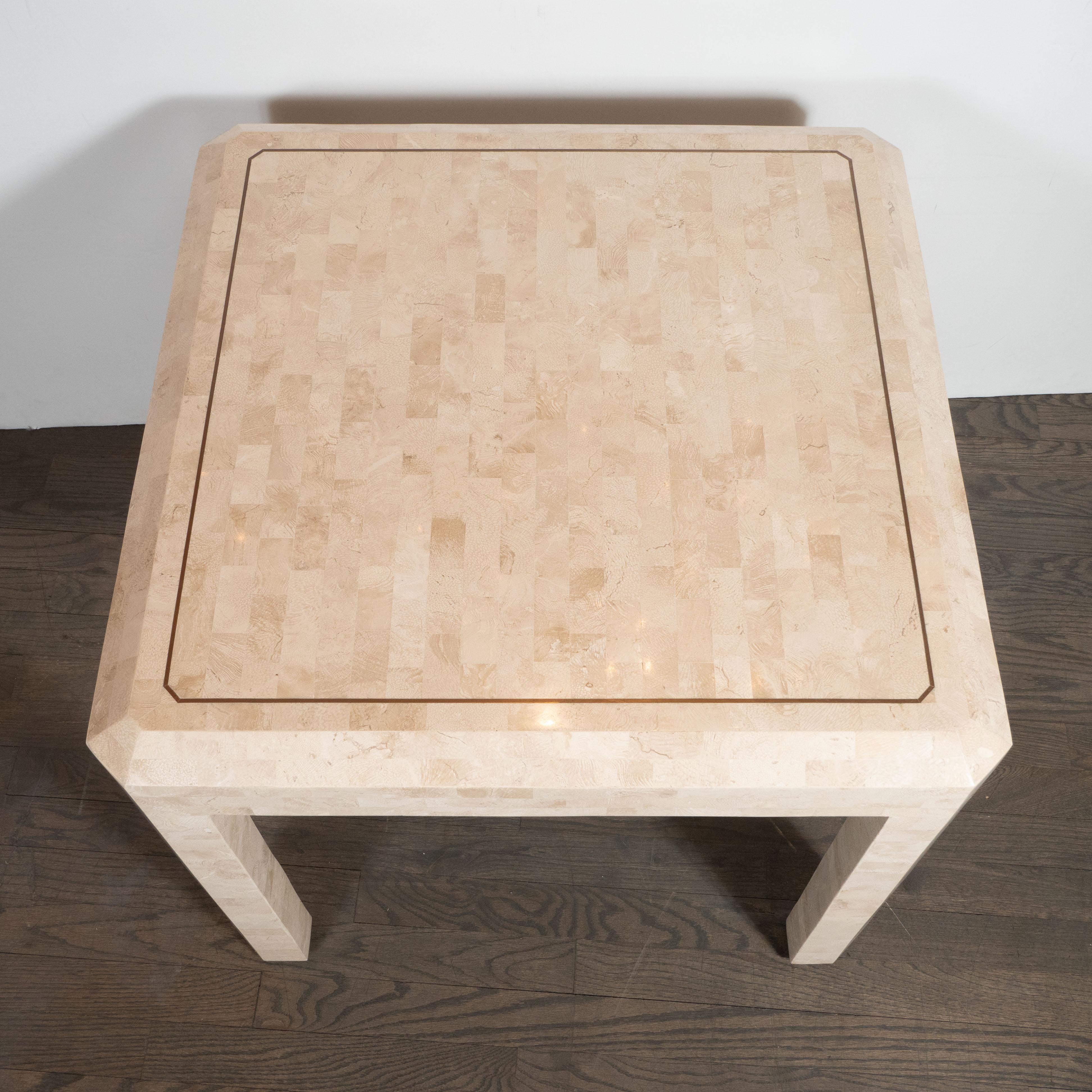Philippine Pair of Midcentury Brass and Tessellated Stone Side/End Tables by Maitland Smith