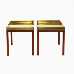 Pair of Mid-Century Brass Tray Side Tables on Mahogany Bases by Lysberg Hansen