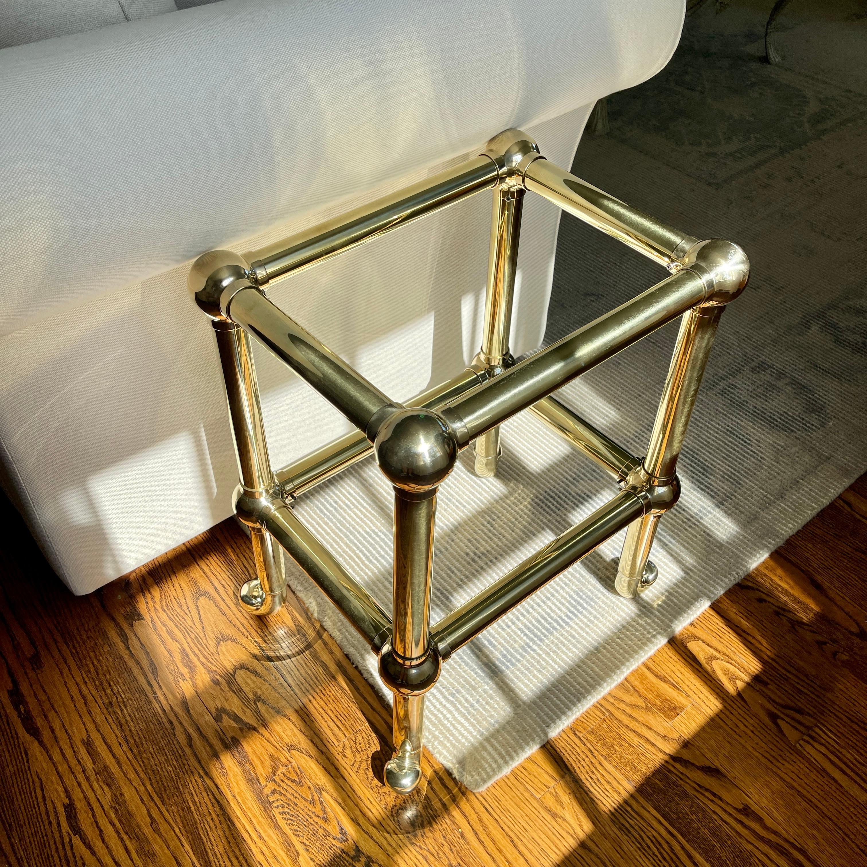 Pair of Mid-Century Brass Tubular Side Table Bases For Sale 3