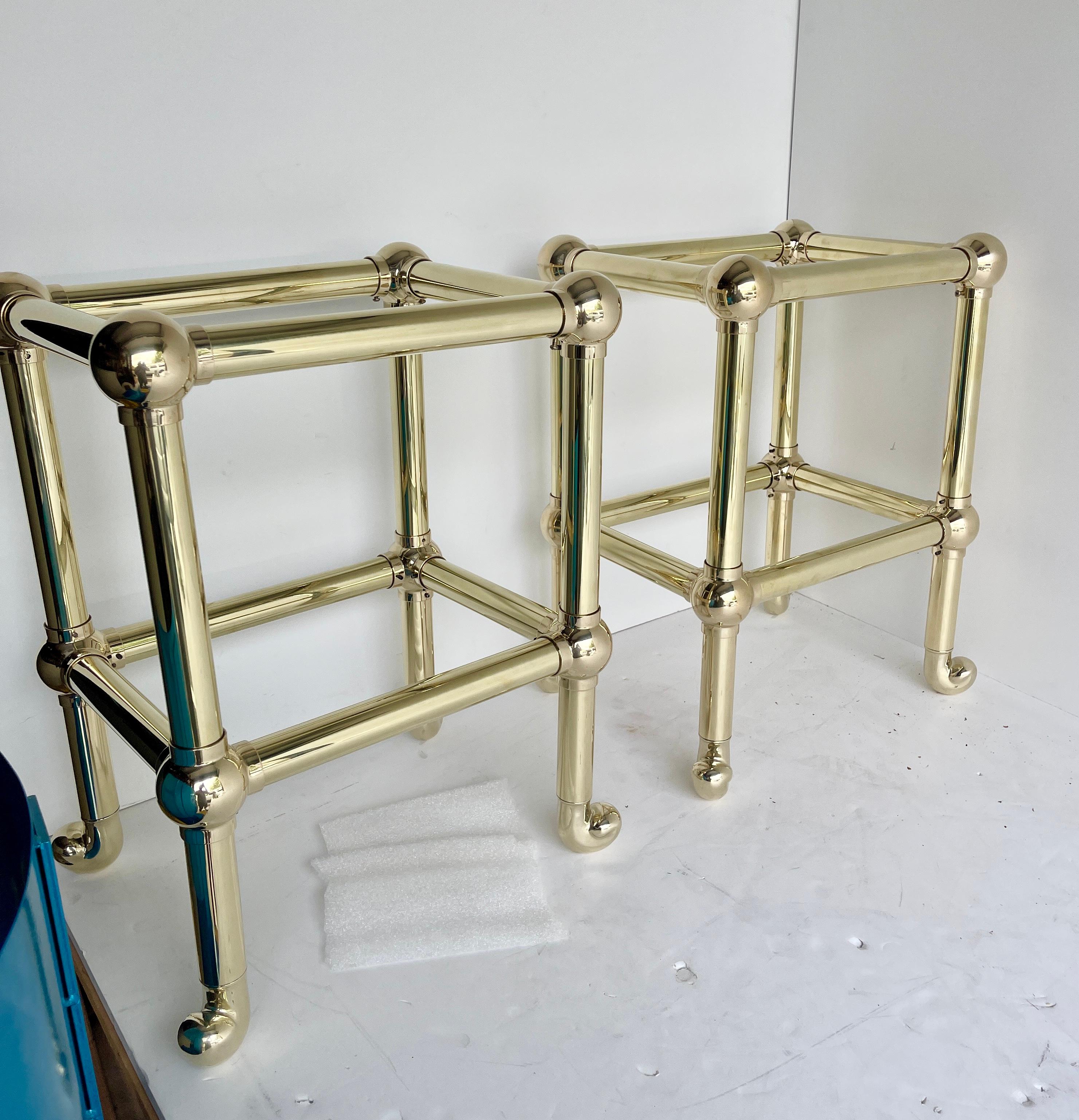 Pair of Mid-Century Brass Tubular Side Table Bases For Sale 8