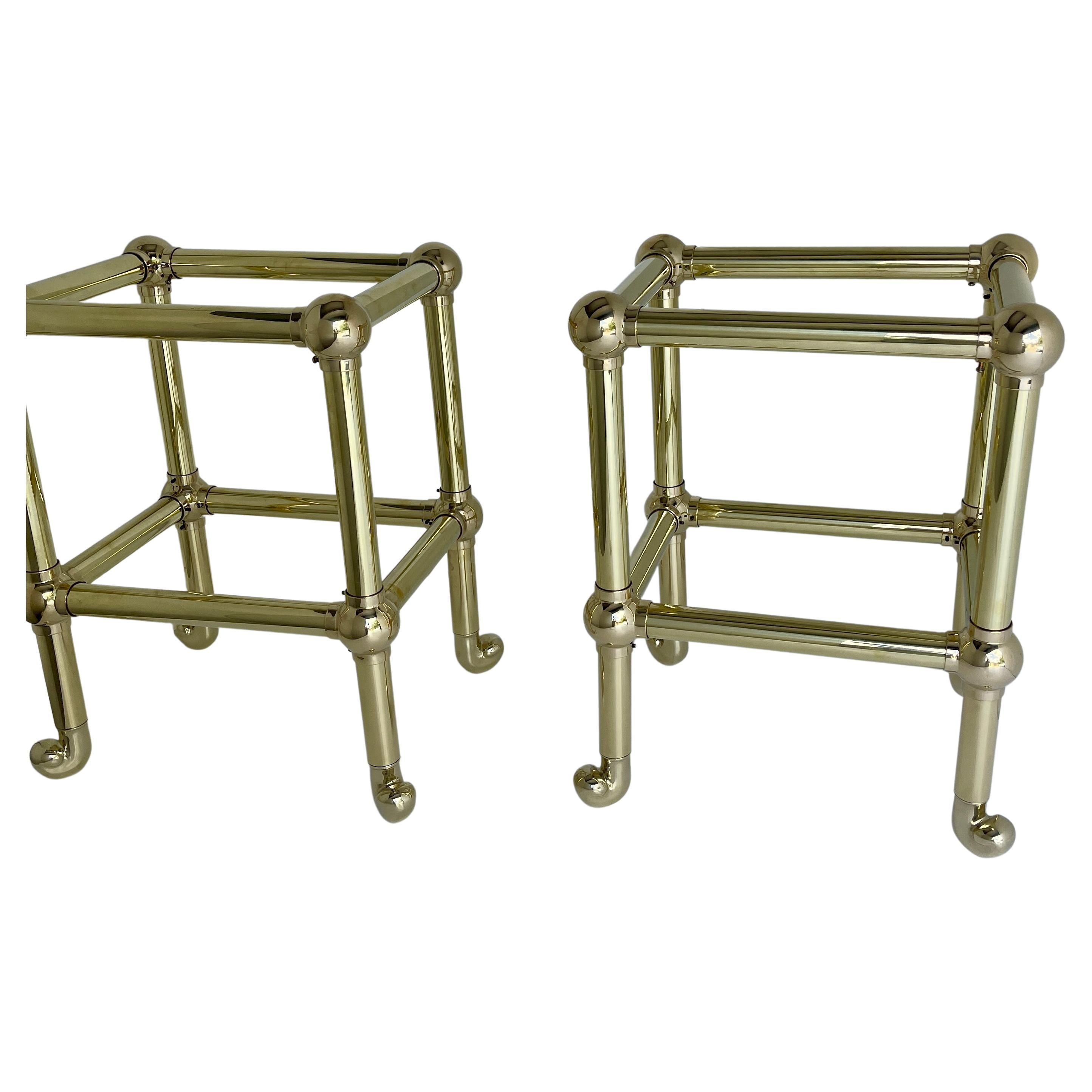 Mid-Century Pair of Brass Contemporary End Lamp Tables

Amazing modern pair of end tables. This set of two ships as is and comes ready for any glass, slate or marble top as desired. This pair is a wonderful addition to any home seeking the