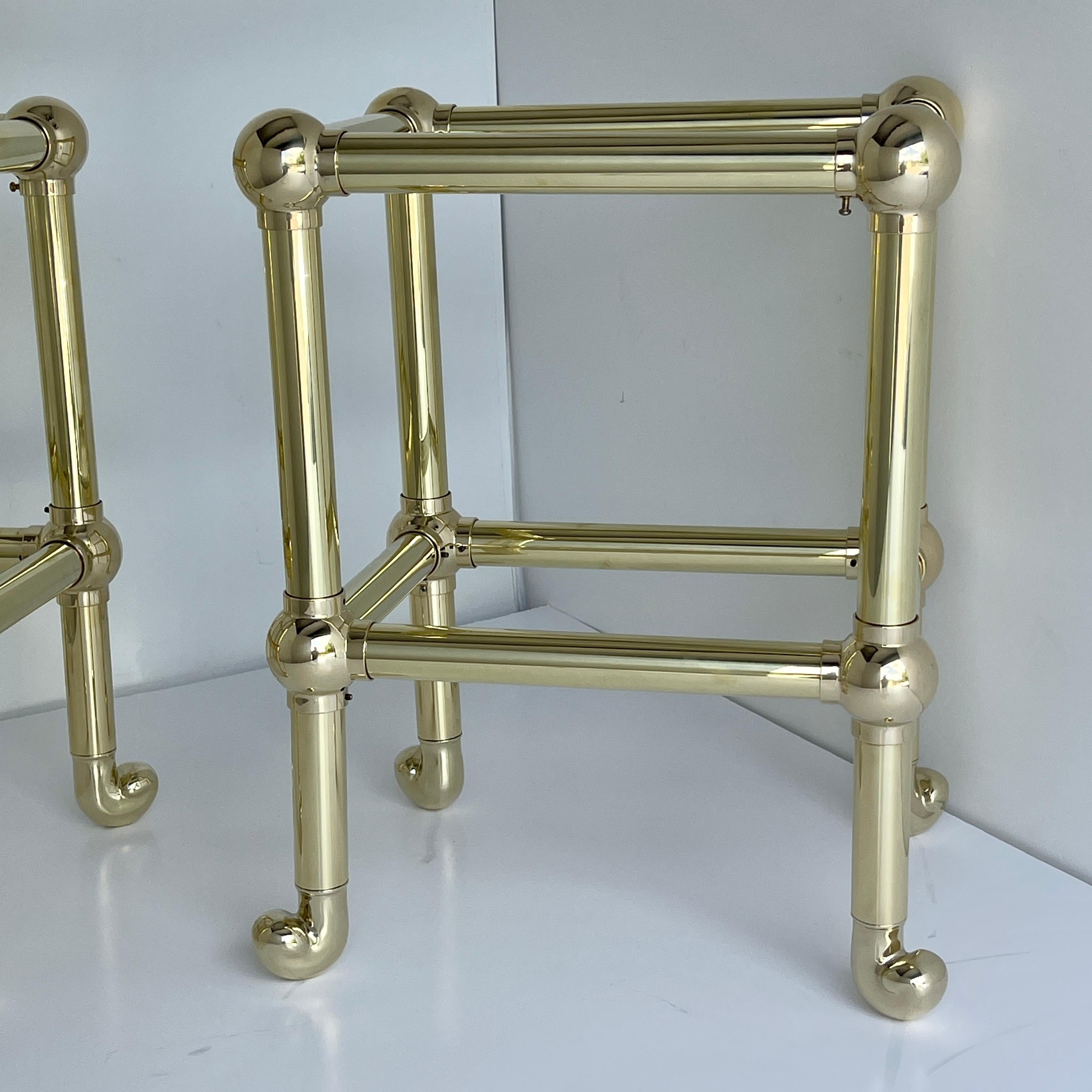 Mid-Century Modern Pair of Mid-Century Brass Tubular Side Table Bases For Sale